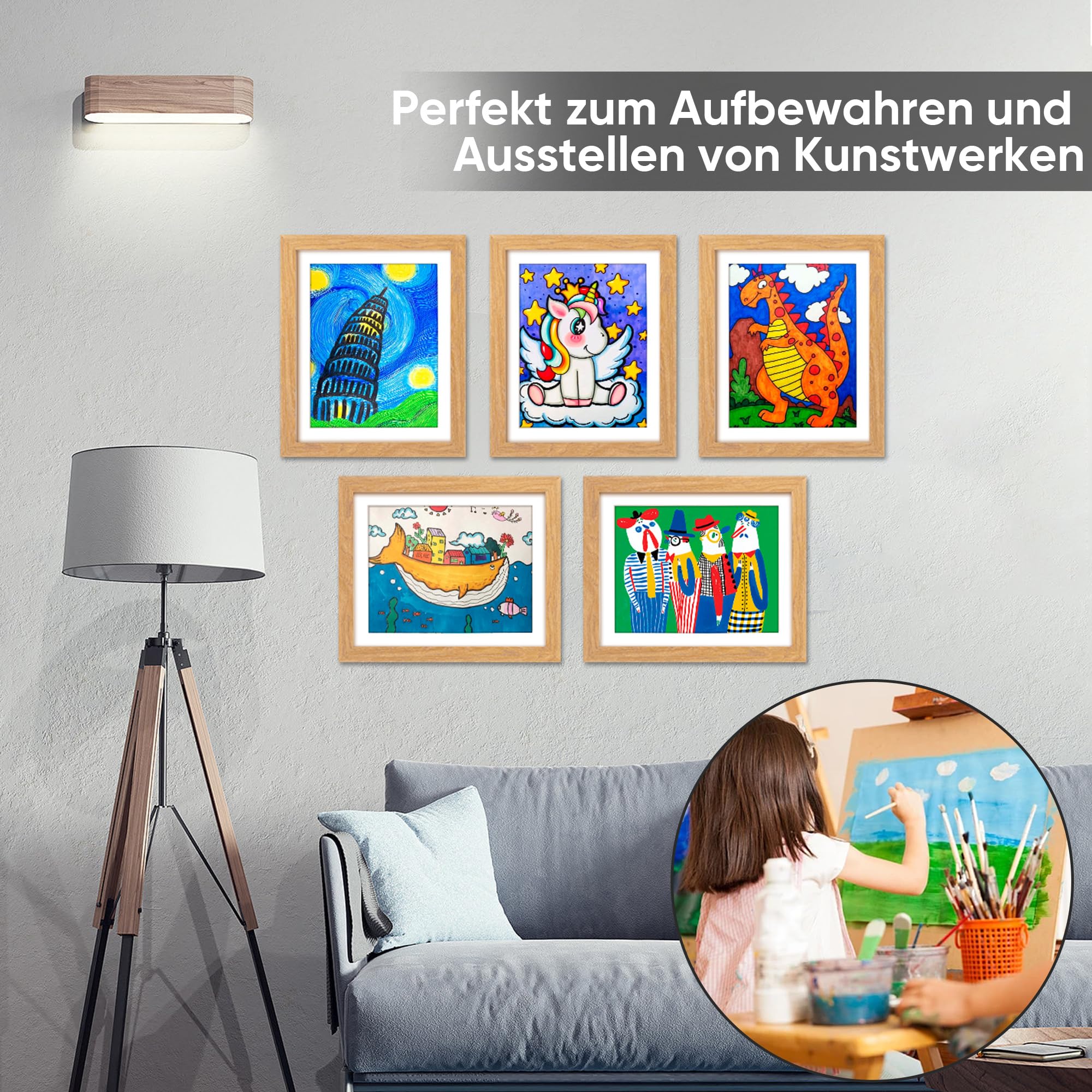 Bilderrahmen Kinderzeichnungen, 2 Stück A4 Befüllba Kunstfotorahmen Kinder,25,4 x 32,8 cm,Frontöffnung Kunstwerke, Ideal für, Kunstprojekte, Schule, Zuhause (holz)