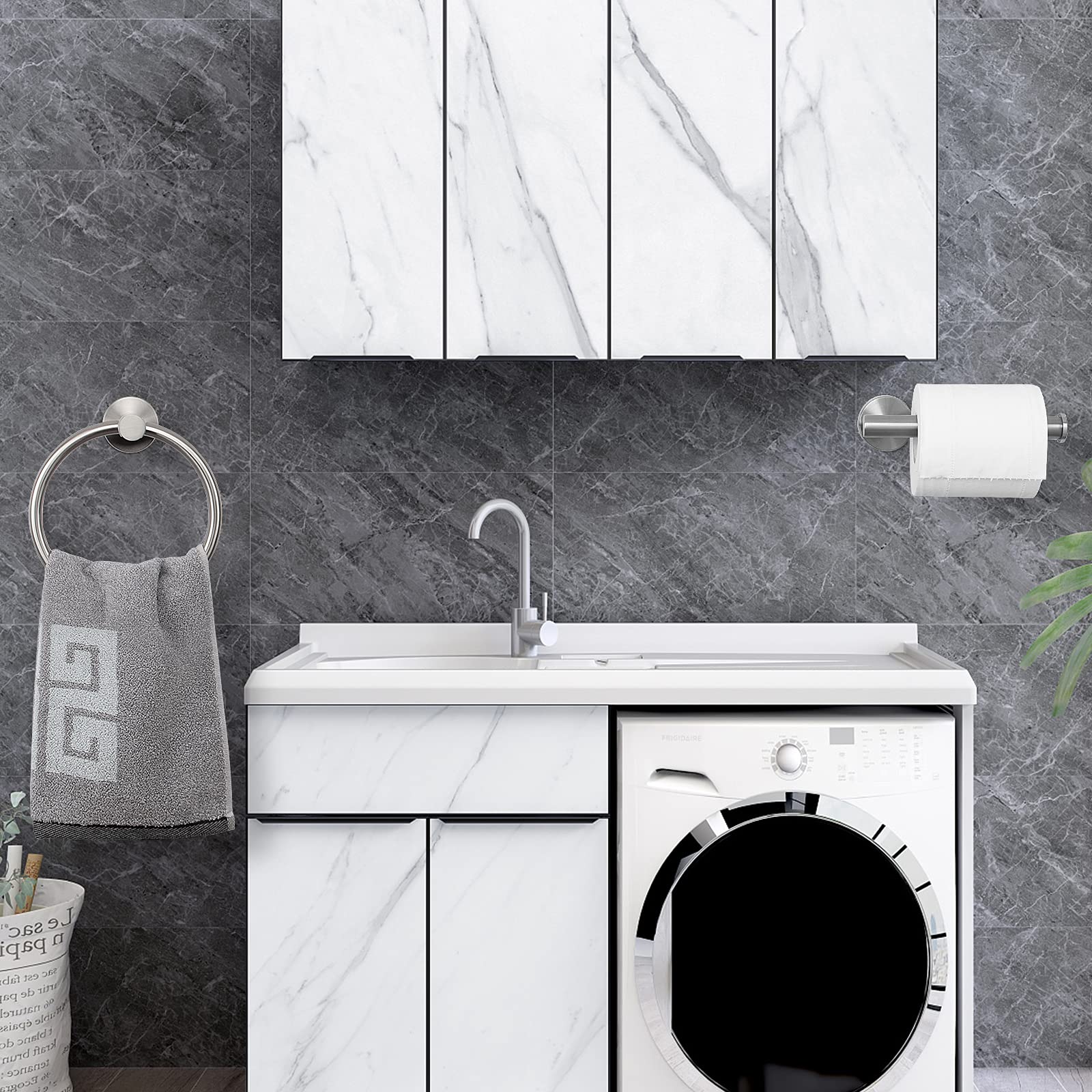NearMoon 2 Pieces Bathroom Hardware Accessories, Towel Ring and Toilet Paper Holder- Stainless Steel Bath Towel Hanger and Hand Towel Holder, Wall Mounted (Brushed Nickel) — Amazon image 6