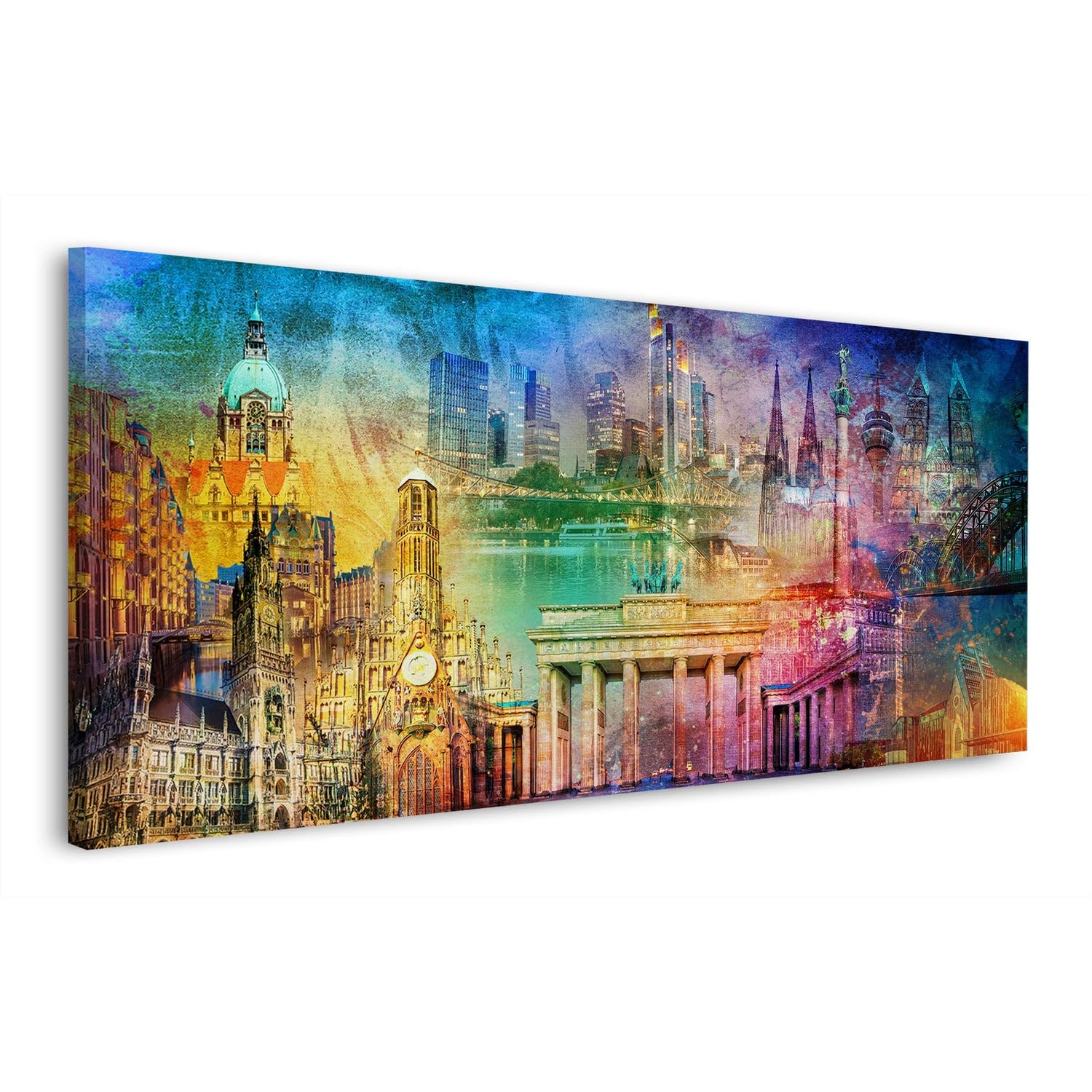 ARTEDinoi Deutschland Wahrzeichen Collage Pop Art Leinwandbild Wandbild XXL | Deutsche Wahrzeichen und Bauwerke