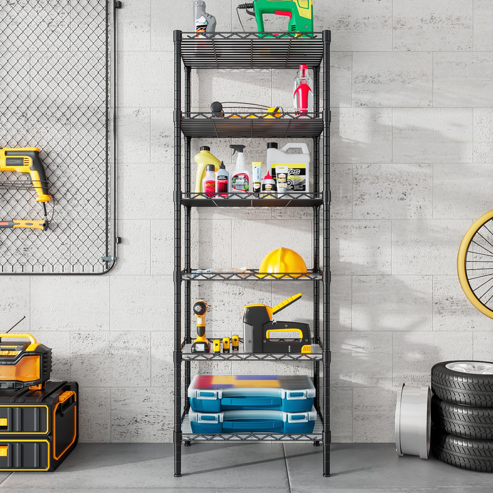Étagère de Rangement en Métal，Rangement à 6 Niveaux Meuble，Meuble de Rangement，Étagère de Cuisine，Salle de Bain，pour Cuisine,Salon,Balcon, Placard, Garde-Mange,Garage（Noir 42 * 30 * 160cm）