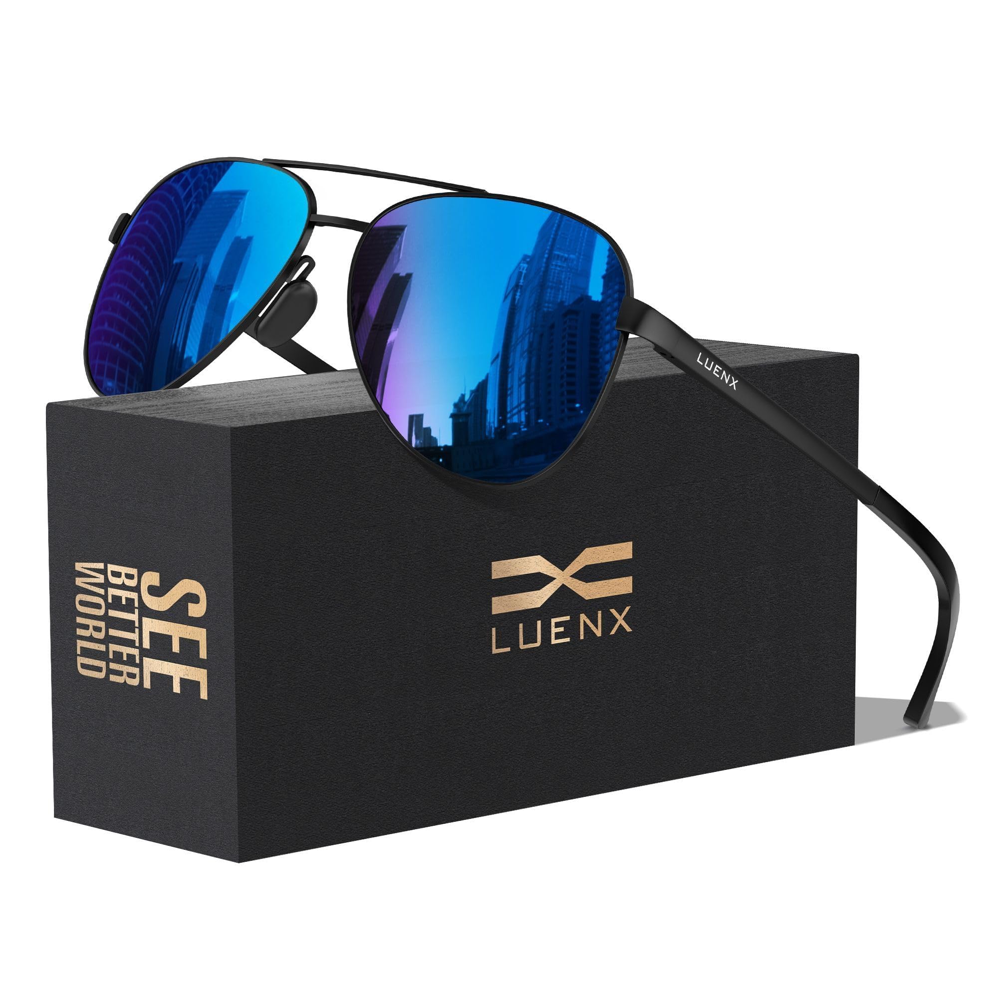 LUENX Aviator Sunglasses for Men Women Polarized - UV400 Protection, Stylish Shades, Driving, Outdoor Activities