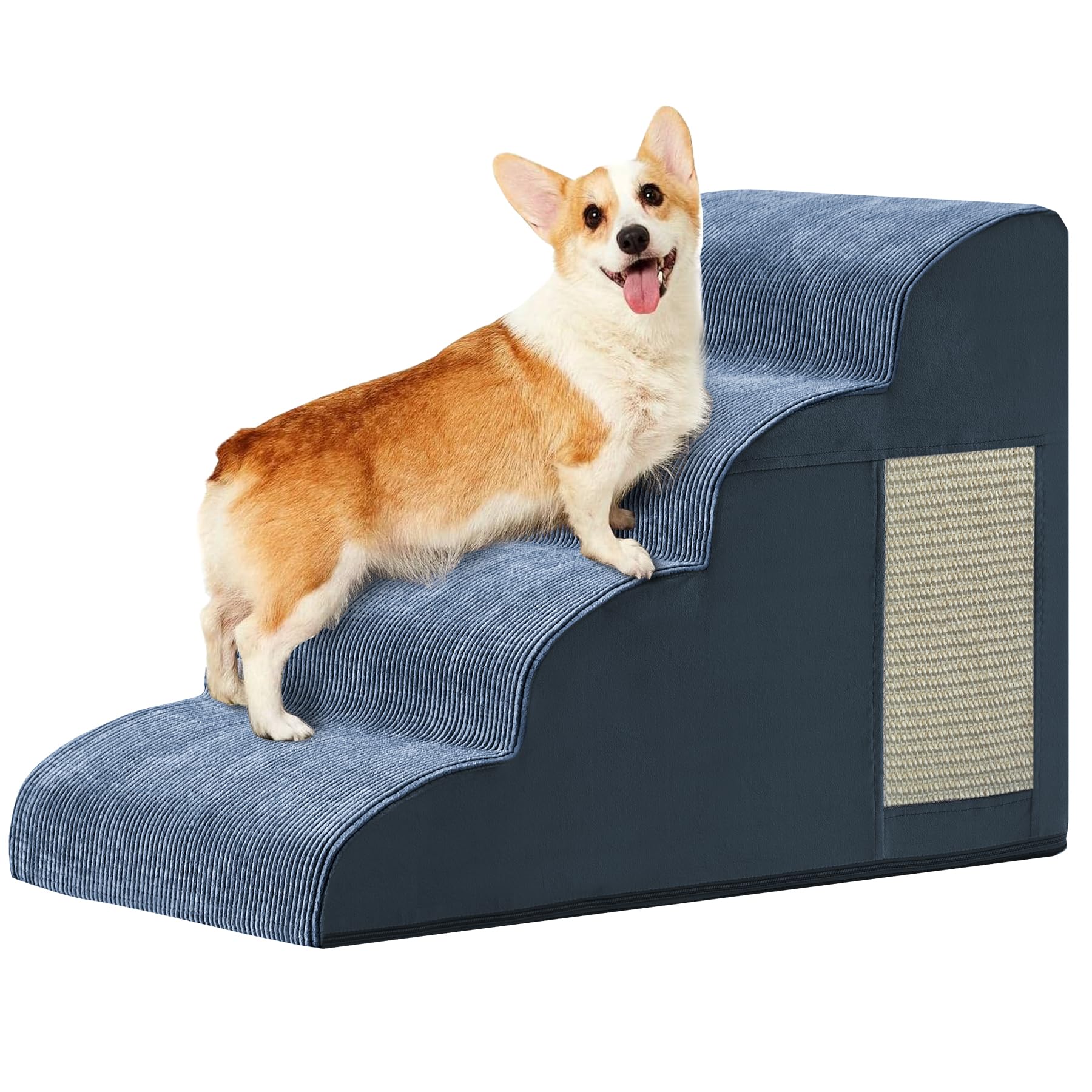 Ahpmeoa Dog Stairs for Small Dogs 19.7" H, Dog Ramp for Bed, 4-Step, Navy