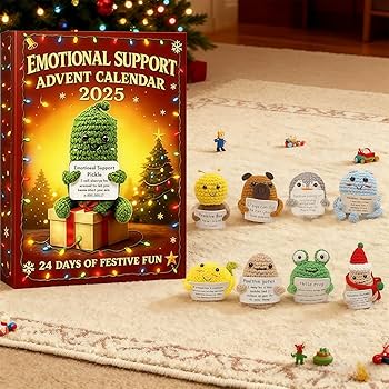 Emotional Support Advent Calendar 2025 — 24-Day Christmas Countdown with 24 Acrylic Ornaments, Crochet-Style Characters, Stress-Relief Companion Set, Holiday Décor for Adults(1pcs) : Amazon.co.uk: Home & Kitchen