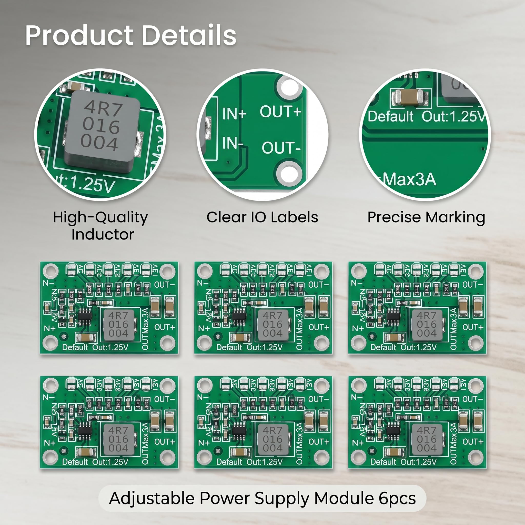 6 Stück Step Down Converter, 3A Step Down Modul Einstellbares 1,25–5 V bis 3 A, Kompakter Spannungsregler mit Potentiometer für Powerbank, RC-Modellbau, Kamera, Auto und Elektronikprojekte