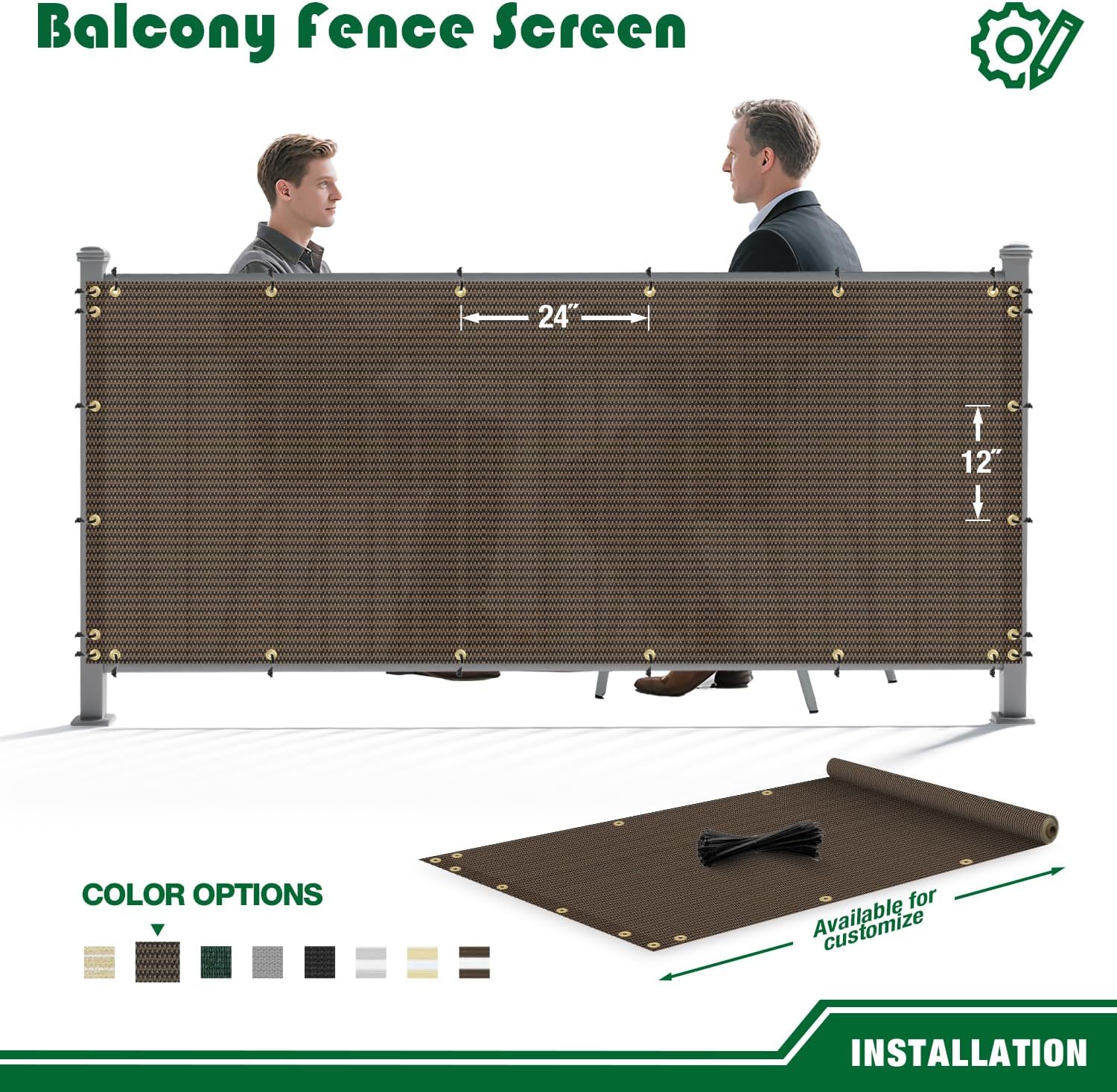 3'x3' Brown Balcony Privacy Screen Fence Outdoor Patio Mesh Shade Net Cover, UV Protection Shade Cloth Temporary Fencing for Apartment Railing Porch Deck