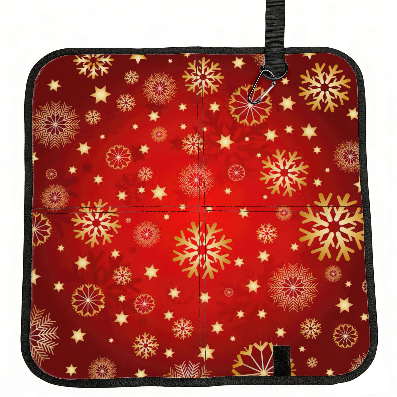 SDEGTHO red background golden snow Printed Foldable Seat Pad with Closure, Lightweight Cushion for Airplane Travel Camping