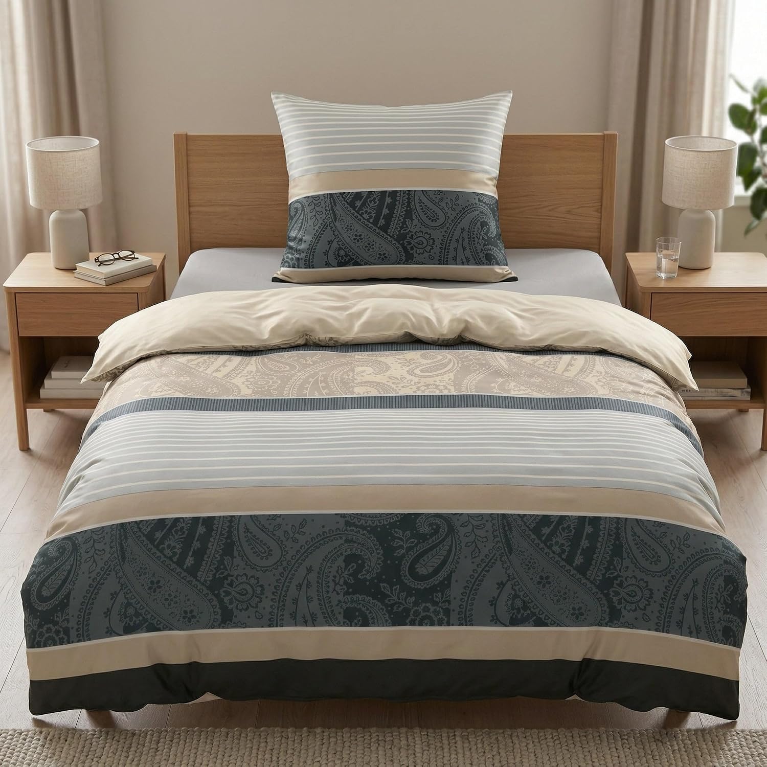 Bettwäsche Satin, Cambridge Taupe, 1-155x220 /1- 80x 80