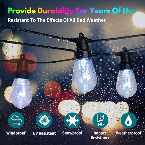 Miniatura 3 de Tira de luces para exteriores que cambian de color 27 pies, 16 W, luces de patio RGBW con 10 bombillas LED regulables, aplicación inteligente y