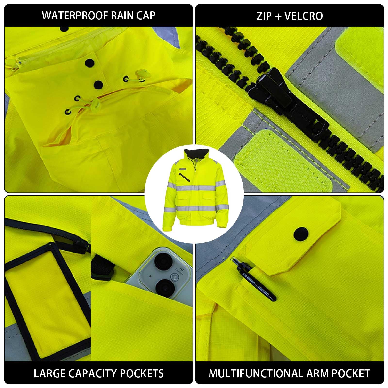 Spersonalizowana kurtka z nadrukiem, męska kurtka bomberka Hi-Vis, softshell, wysoka widoczność, bezpieczeństwo, odzież robocza, wodoodporny płaszcz roboczy