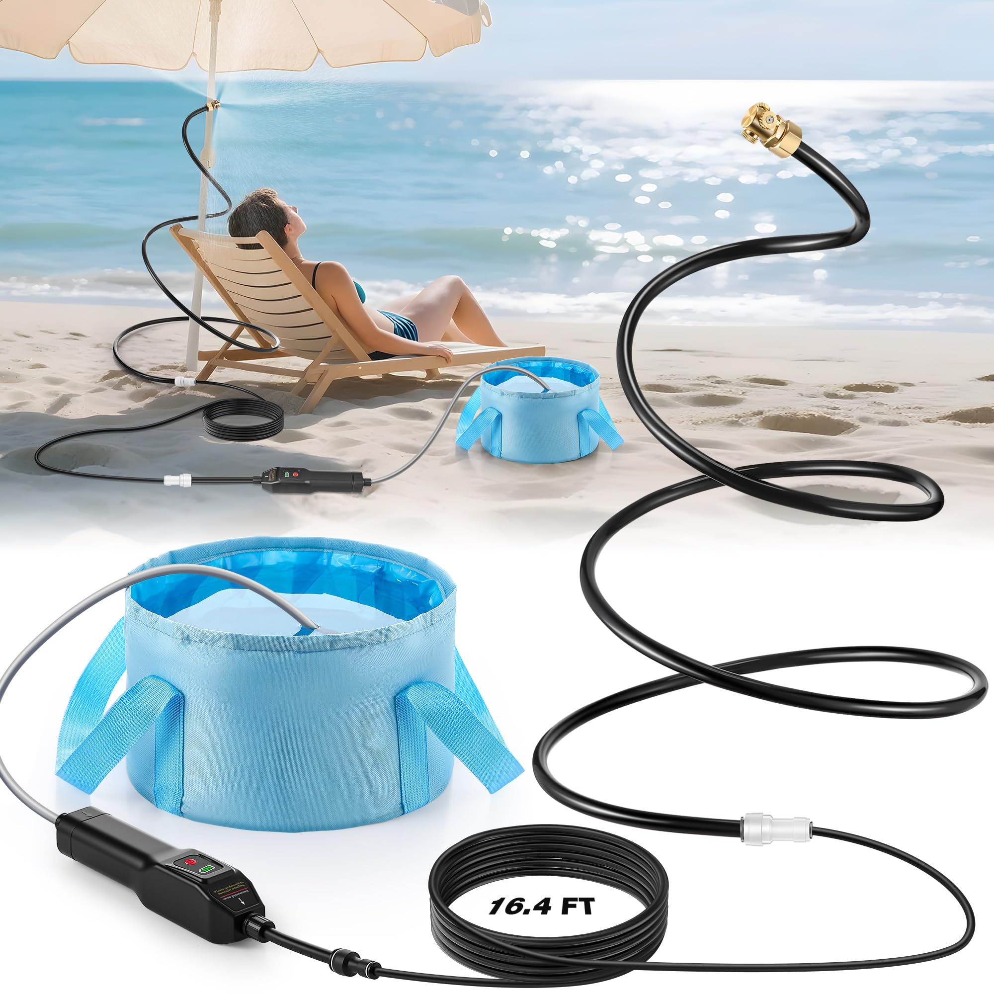 Système de brumisation portable avec pompe à eau, brumisateur d'extérieur avec sac d'eau de 15 L, brumisateur de refroidissement à 3 voies, système de brumisation de tuyau pour refroidissement en