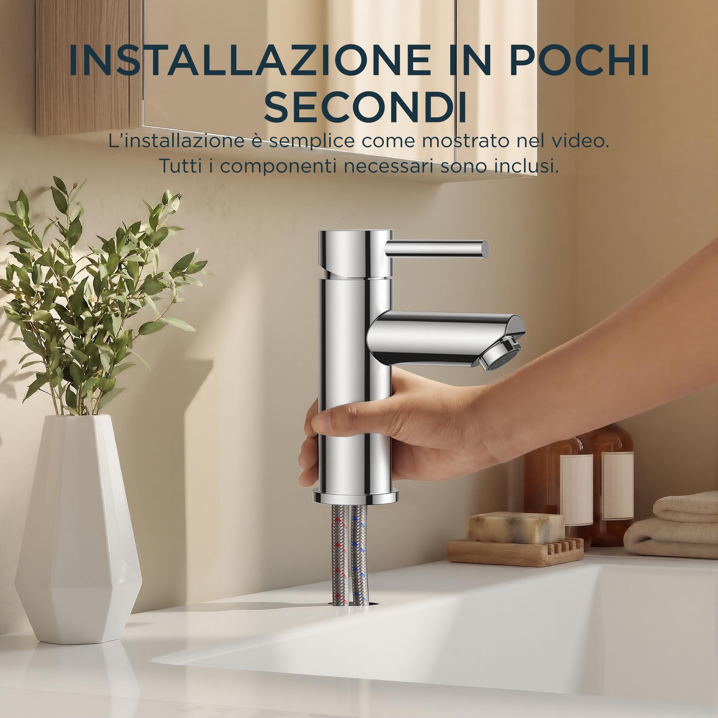 FORIOUS Rubinetto Di Bagno, Miscelatore Per Lavabo In Acciaio Inox Con Altezza Del Beccuccio 85MM, Miscelatore Monocomando Per Acqua Calda E Fredda In Bagno, Cromato