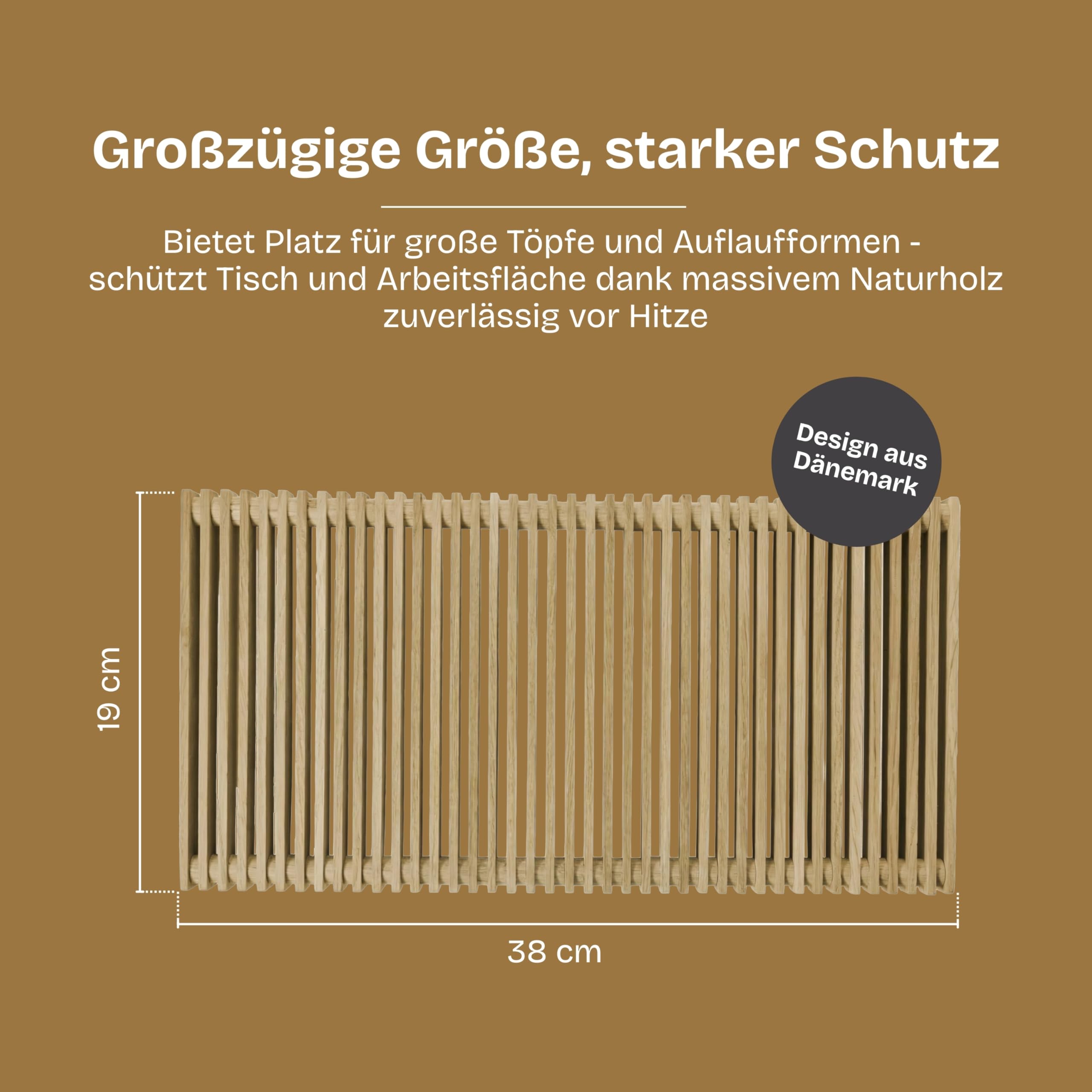 Lignus Pfannenuntersetzer aus Premium Eichenholz (38x19 cm) – Edler Topfuntersetzer aus europäischer Eiche, ausziehbar & antibakteriell – Design-Untersetzer für Küche & Esstisch
