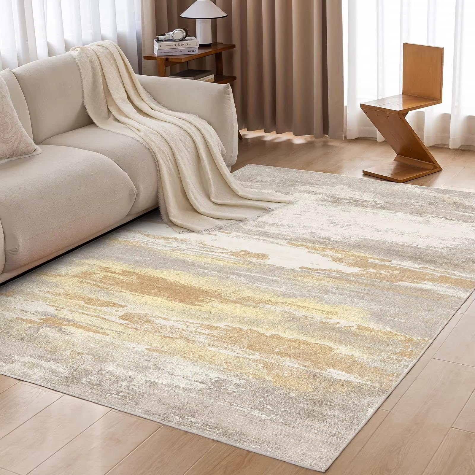 Tapis vintage abstrait fini les glissades et les taches grace au dos antiderapant lavable