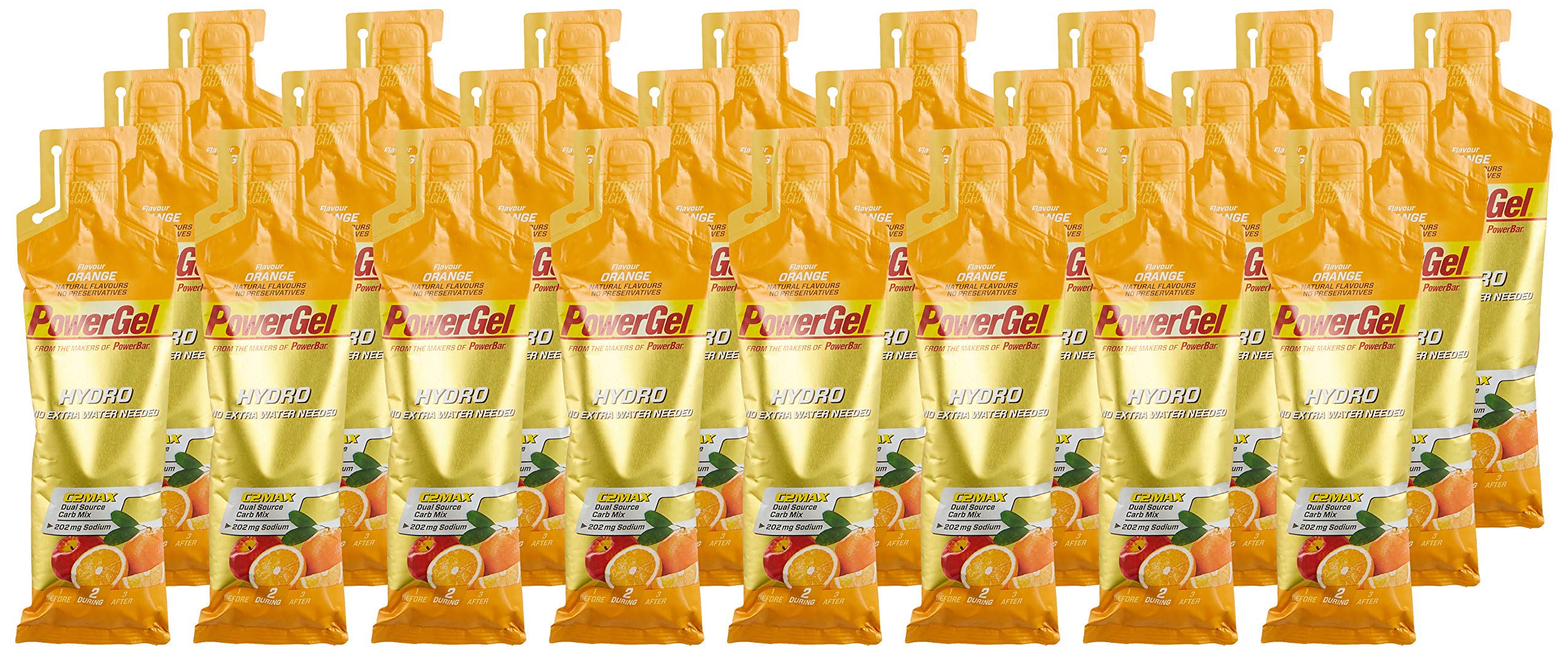 PowerBar Power Gel Hydro mit Kohlenhydraten, Maltodextrin & Natrium – Energie Gels – Vegan – Trinkbar ohne Wasser – Orange (24 x 67 ml)
