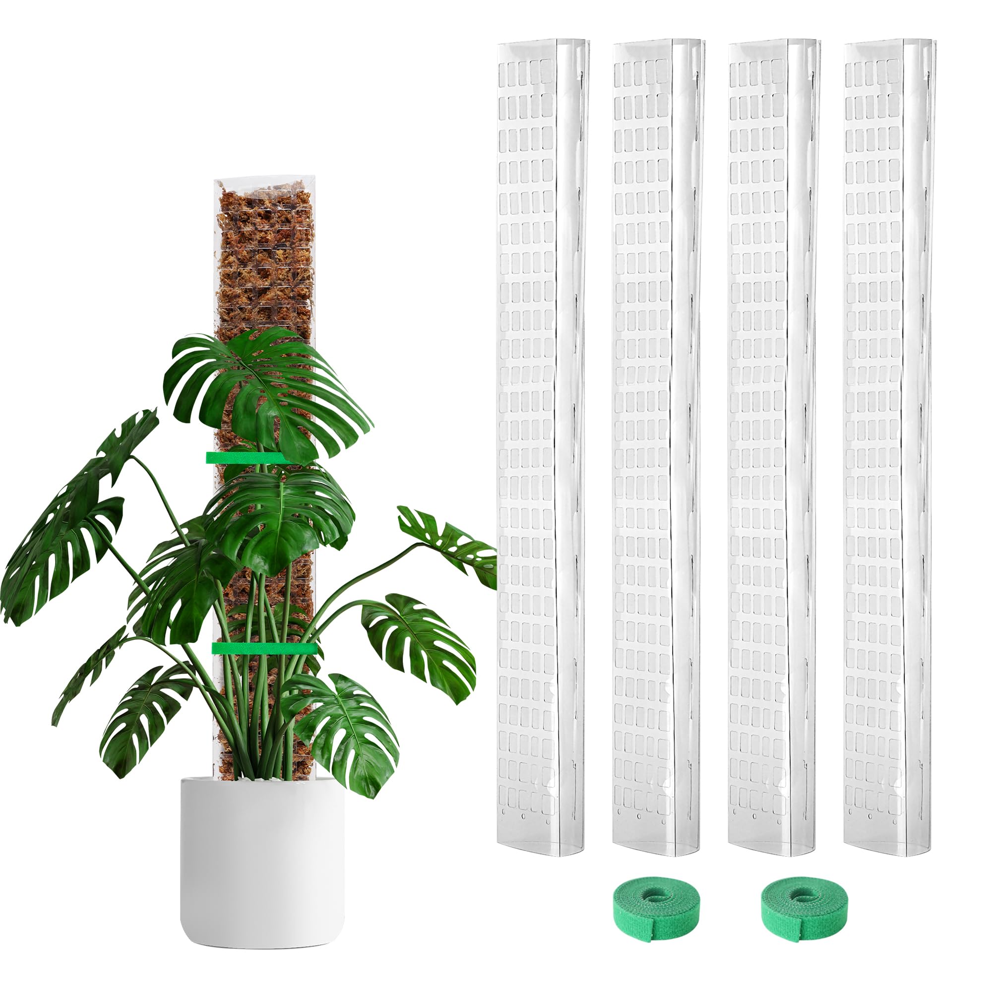 Bluepro 24 Inch 4 Pcs Plastic Moss Pole for Plants Monstera, 4×24'' Plant Poles for Climbing Plants, Plant Support for Indoor Plants Work with Sphagnum Moss
