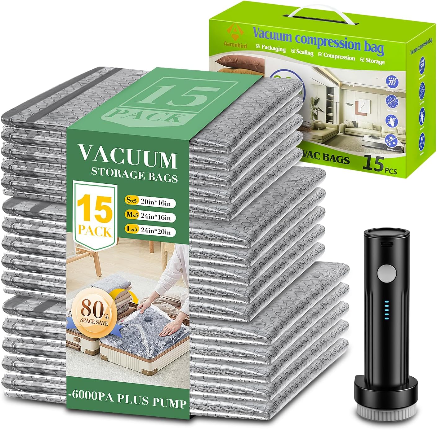 Product image of Vacuum Seal Bags for Clothing with Wireless Electric Pump - Travel & Home Use, 15 Pack Ideal Space Saver Vacuum Storage Bags, Travel Vacuum Bags for Luggage