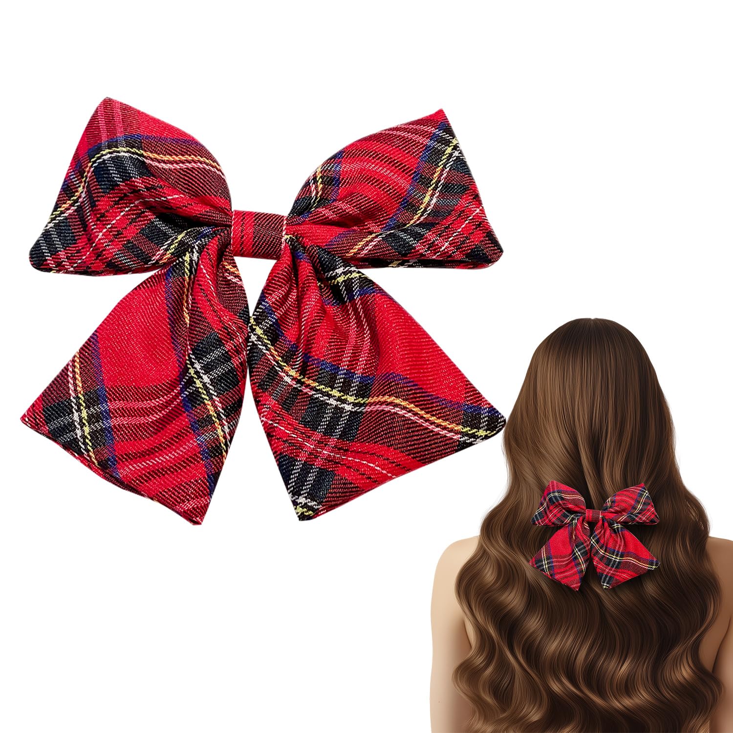 Miaija Red Tartan Bow Knot Hair Clip, Scottish Plaid Hair Bow Barrettes, Fashion Christmas Hair Accessories for Women