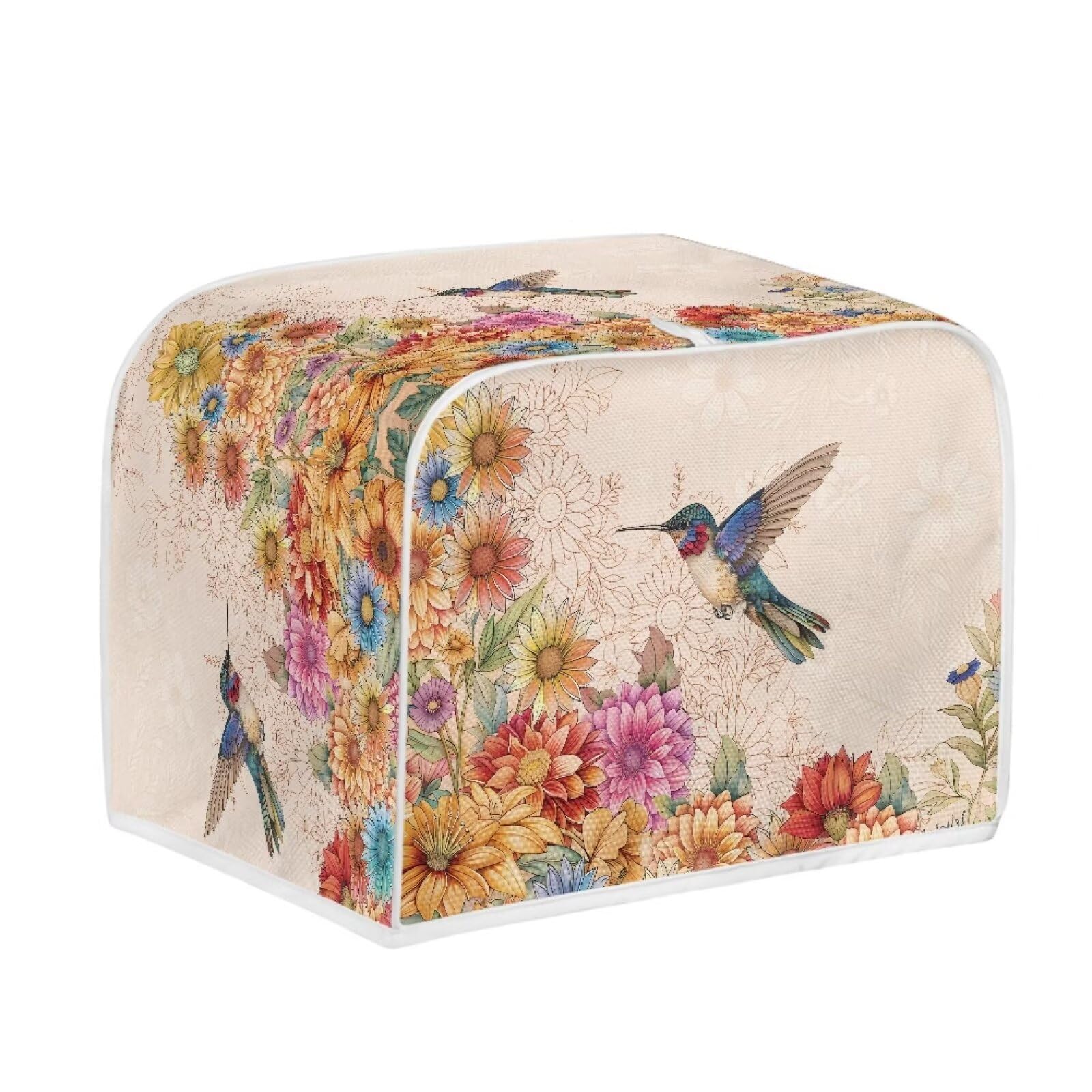 Xoenoiee Hummingbird Colorful Flowers Pattern Toaster Cover Kitchen Accessories Kitchen Small Appliance Dust Proof Cover Bread Maker Toaster Cover, for 2 Slice, for 2 Slice-image-7