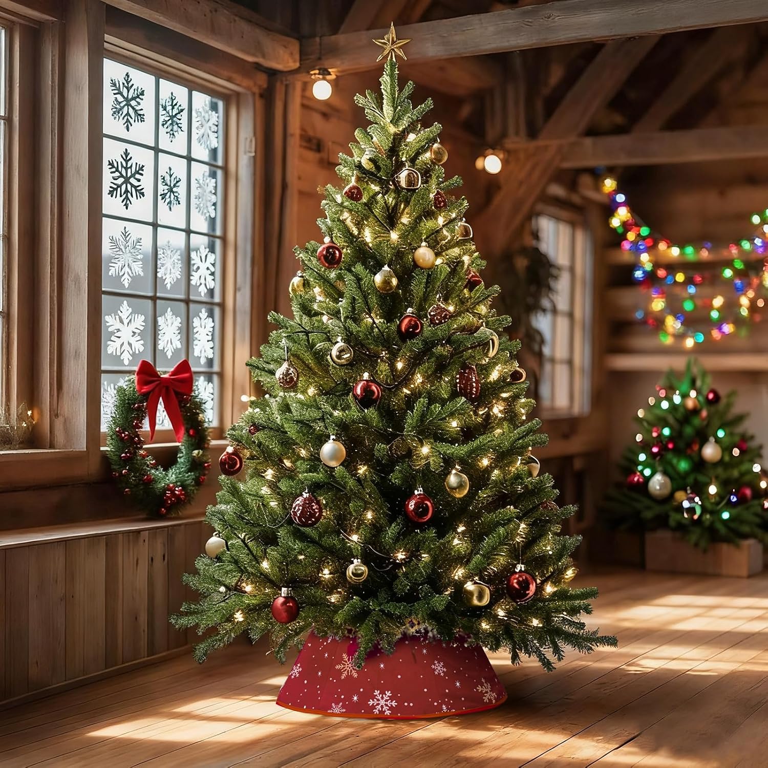 Christmas Tree Collar - 25.6" x 9.8" Patterned Tree Skirt/Base Collars, Foldable Snowflake Xmas Christmas Tree Stand Cover for Holiday New Year Party Decoration