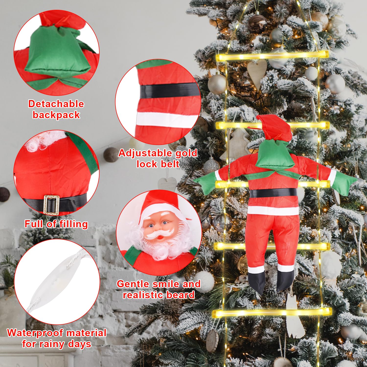 NQEUEPN Luci per Scaletta Natalizia, Luci per Scaletta da 3m con Babbo Natale Decorazioni Natalizie per Esterni Decorazioni per Scale a LED per Finestre Esterne per Interni Giardino Muro di Casa