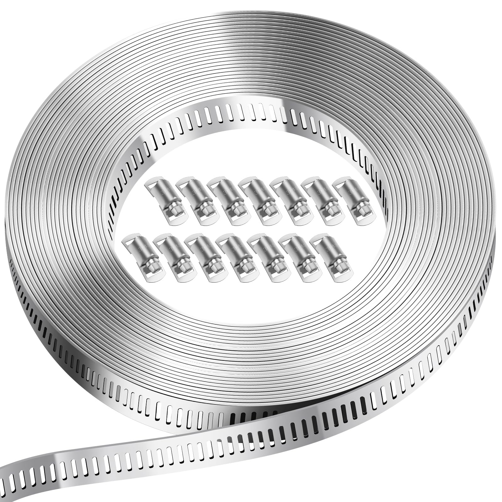 Bolatus Hose Clips 5 Metres, Endless Hose Clamp, Stainless Steel 304 Screw Clamps Band with 12 Clips, DIY Hose Ties for Pool, House Gas Pipe, Garden — image 1