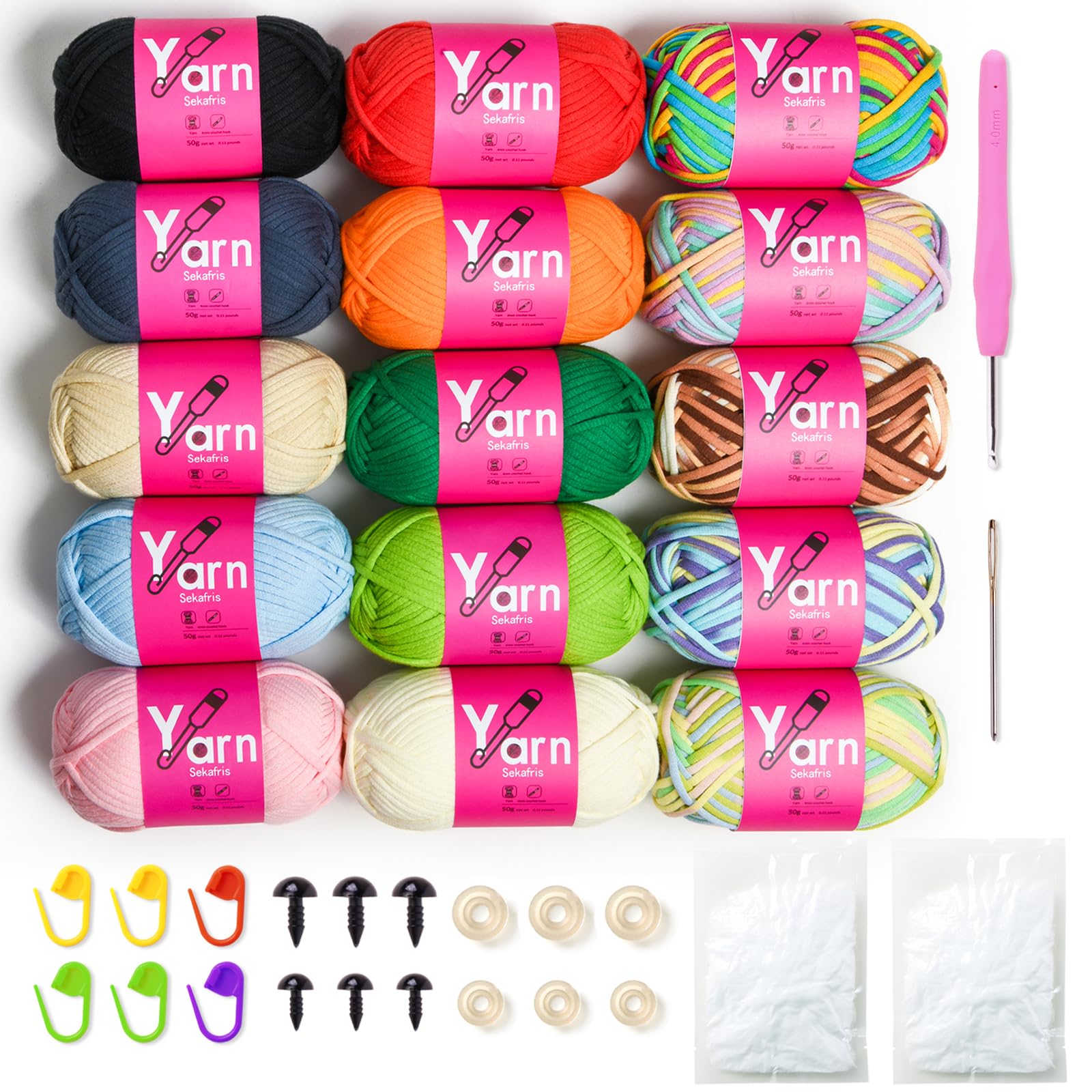 15 Pack Beginner Yarn for Crocheting Tube Crochet Yarn Multicolor