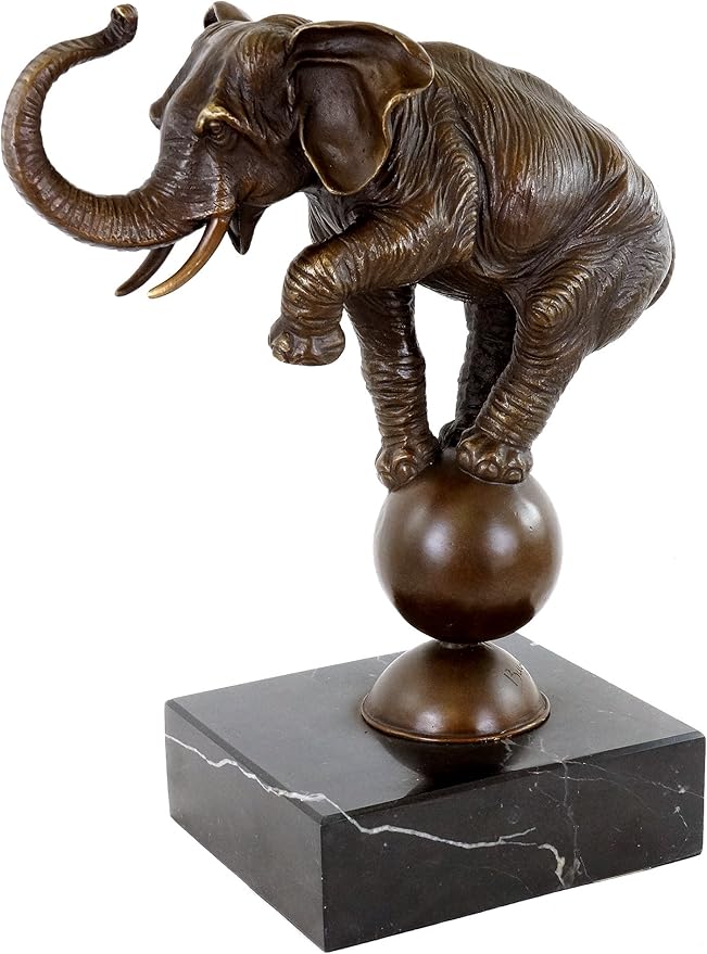 Bronze Sculpture animale éléphant sur une boule Figurines de Signé