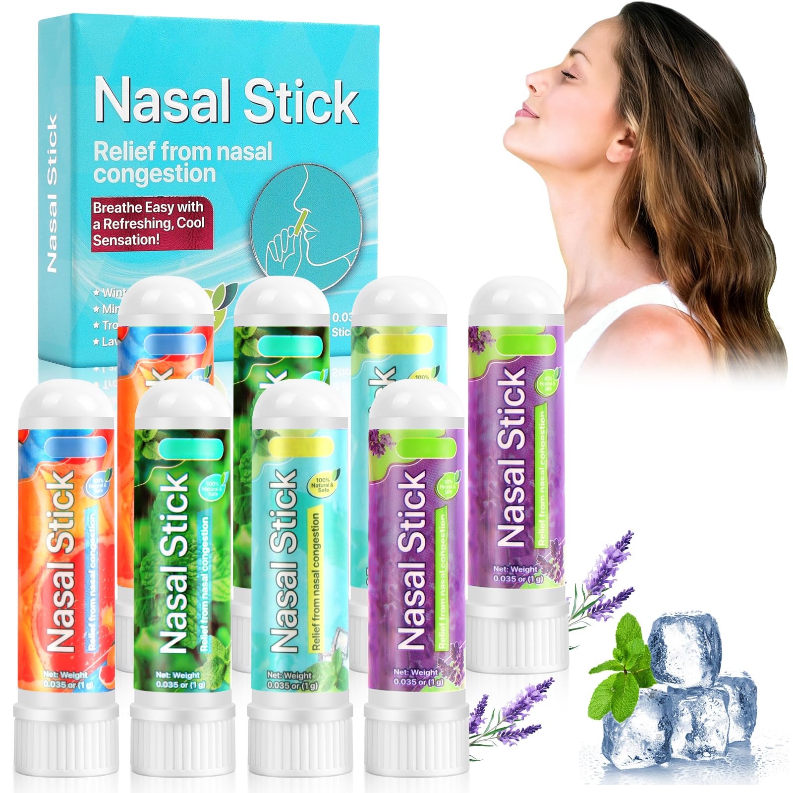 AUYAO Nasal Stick 8PC Aroma Inhaler Stick Minze-aromatherapie Energy Stick Nose Tragbare Nasal Stick Steigert Den Fokus für Arbeit Studium Reisen