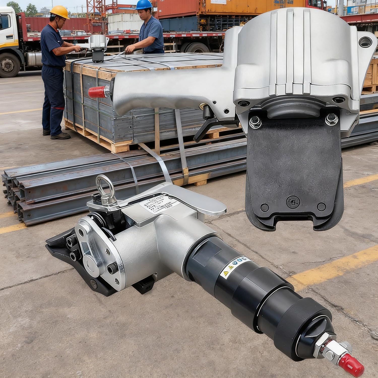 Portable Pneumatic Steel Packaging Machine - Metal Strapping Tensioner and Cutter Sealer Pneumatic Strapping Tool Set for 19/25/32 Mm(0.75in/1in/1.25in) Width Metal Belt cabletiewidth32mm