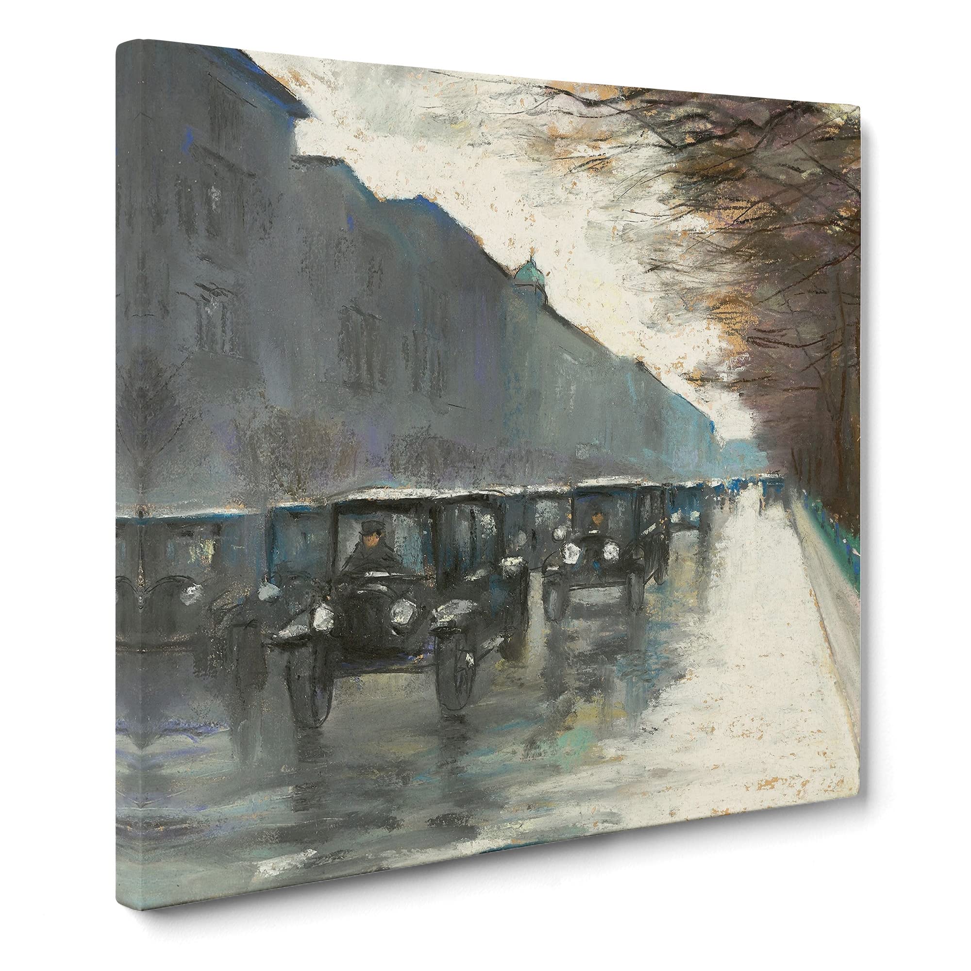 Cabs In The Rain by Lesser Ury Canvas Print, Mixed, 35L x 35W cm