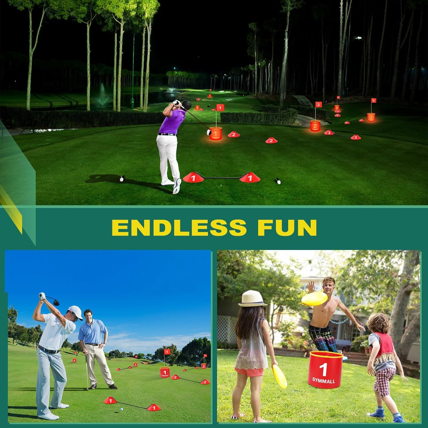 Golf Yard Bucket Games, 9 Holes Bucket Backyard Golf Game Set with LED Light and Flags for Adults & Kids Indoor Outdoor, Golf Practice Gift for Backyard, Park, Beach and Lawn