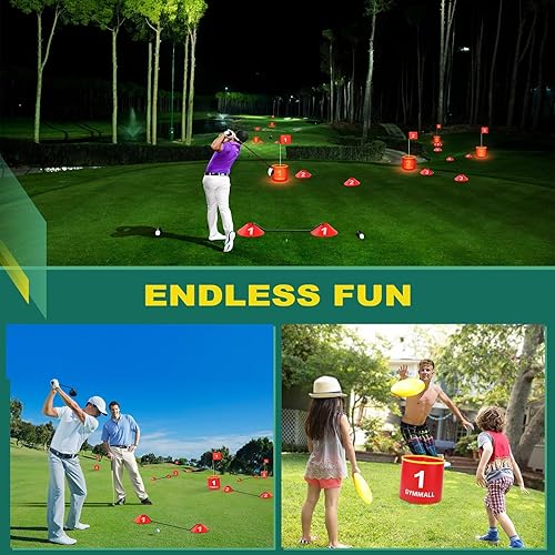 Miniatura 3 de Juego de cubo de golf para patio trasero, cubo de 9 agujeros, juego de golf con luz LED y banderas de golf para adultos y niños, para interiores y