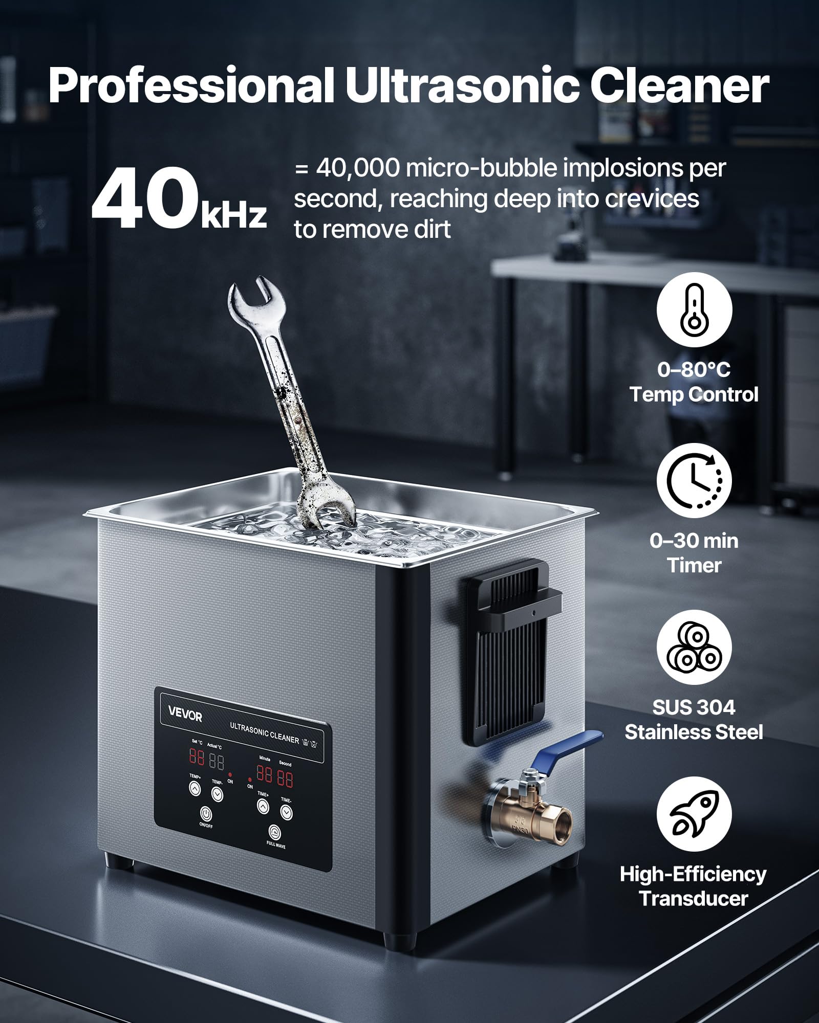 VEVOR 10 L Ultraschallreiniger, professionelle Ultraschallreinigungsmaschine mit Reinigungskorb & Digitalanzeige, 180 W Edelstahl 40 kHz Industrielle Reinigungsmaschine für Teile Vergaser Instrumente