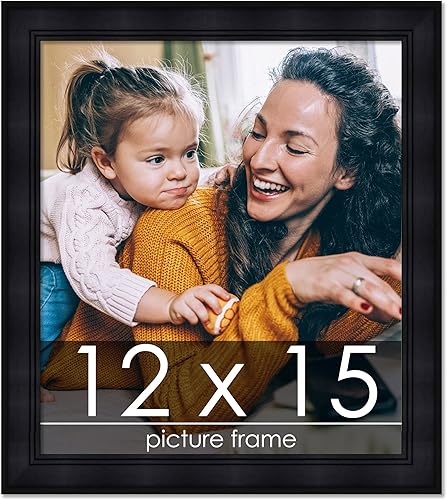 Marco de madera completo contemporáneo negro de 12 x 15 pulgadas con parte delantera protectora acrílica resistente a los rayos UV, parte trasera de