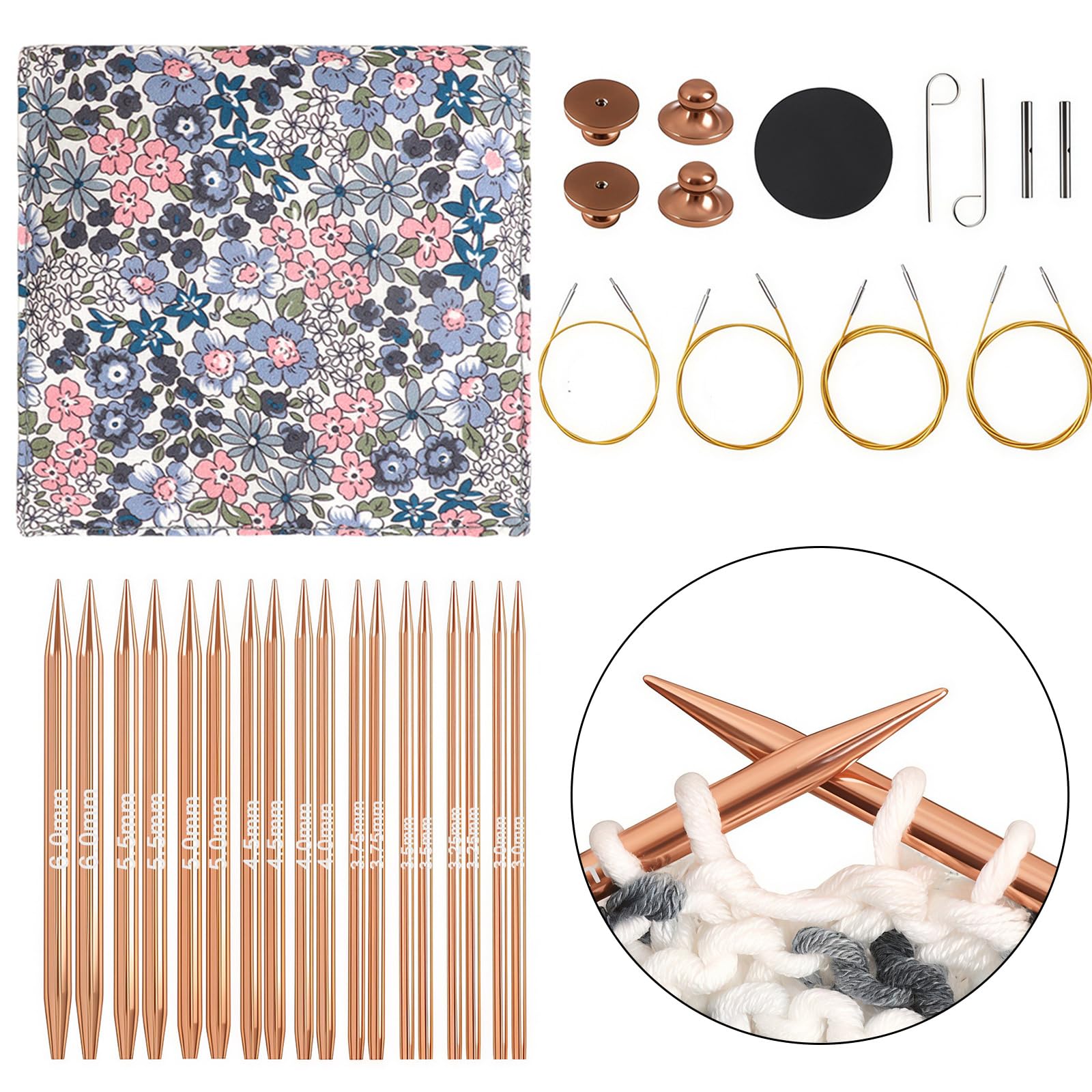Home Knitting Circular Set con puntas de oro rosa de 10 cm