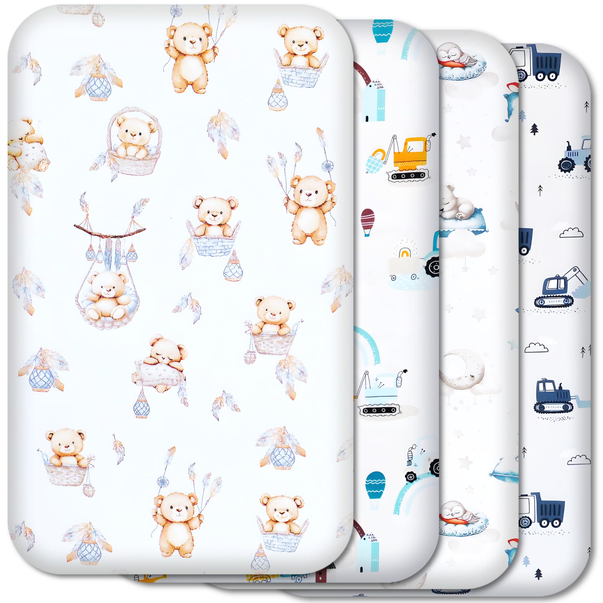 Next to Me Crib Sheets 83x50cm – 100% Pure Cotton, Soft & Breathable Baby Bedding Set, 4-Pack Snug Fitted Baby Sheets for Bedside Cribs (83x50cm, SET 2-4pcs)