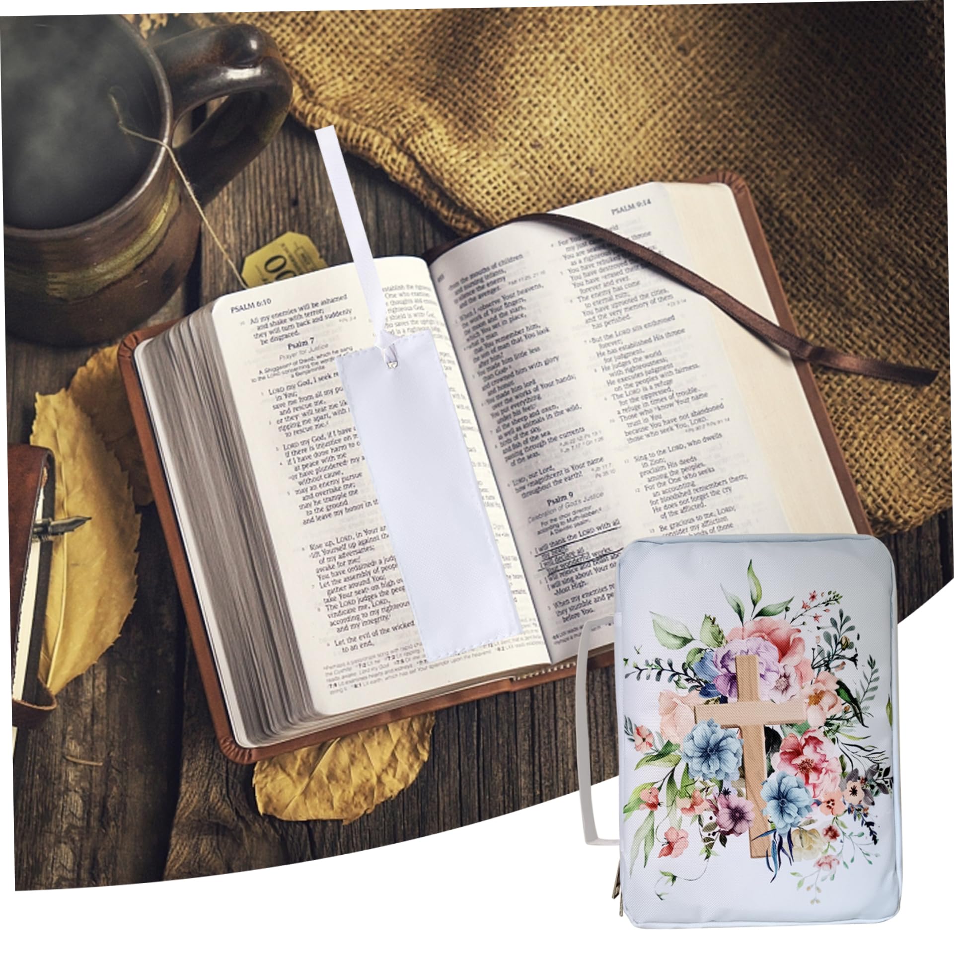 Custodia per Bibbia Donna Floreale 10x7 Pollici Tessuto Oxford Segnalibro Copertina