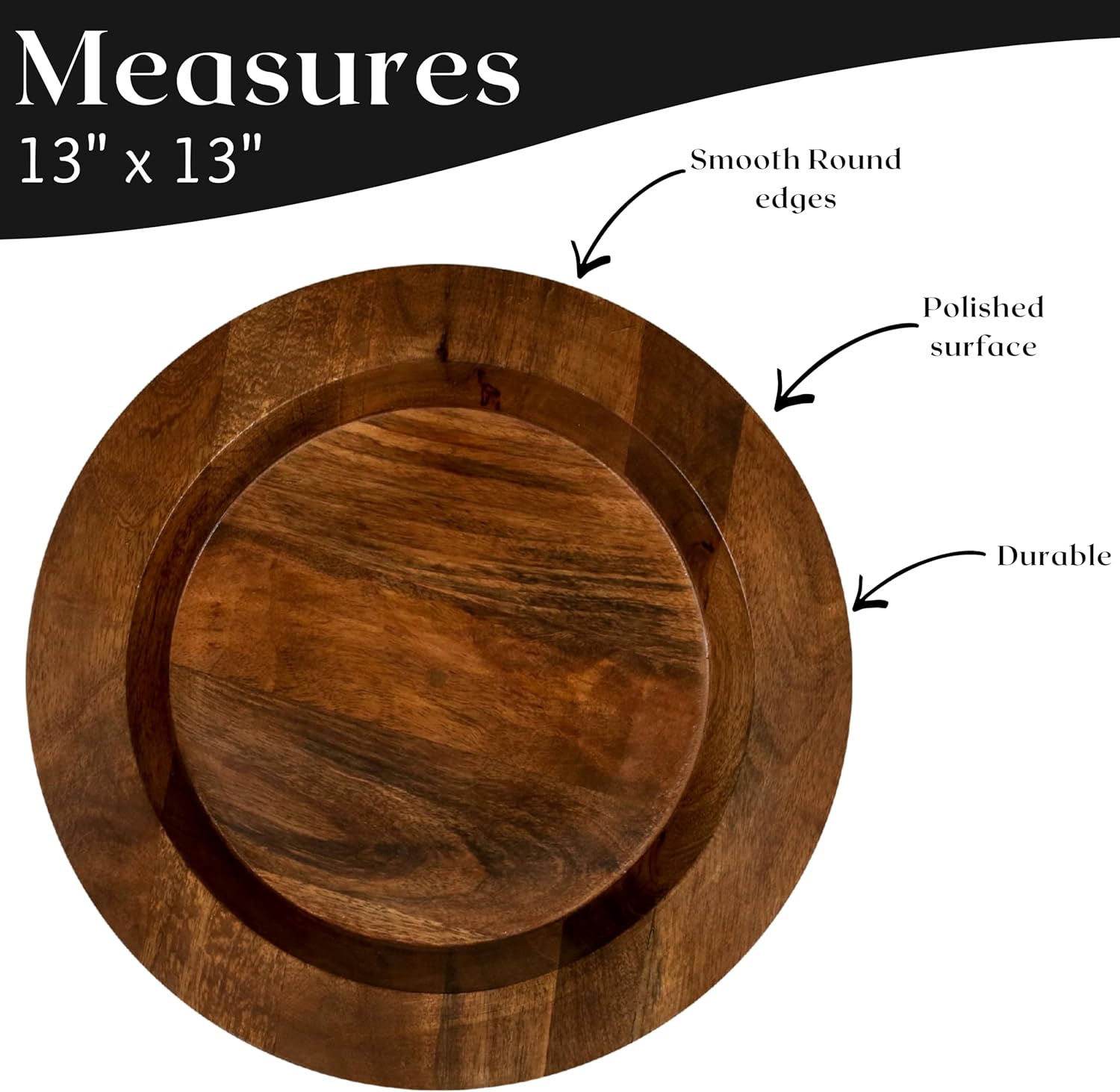 Alpha Living Home Mango Wooden Plates Set of 2-13” Round Rustic Farmhouse Chargers for Dinner & Charger Plates, Handcrafted Tableware for Charcuterie, BBQ, Farmhouse Dining, or Gift (Walnut)