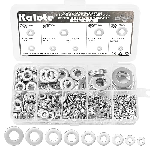 Arandelas, 1055PCS 304 Arandela Plana de Acero Inoxidable para Tornillos Kit - M2 M2.5 M3 M4 M5 M6 M8 M10 M12 Tamaños de Arandela Métrica Surtido