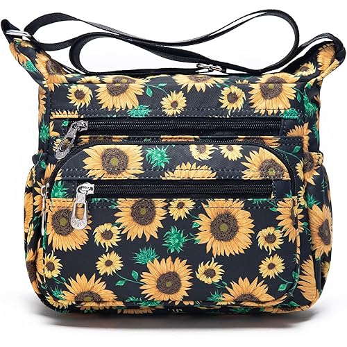 Nawoshow Nylon Floral Multi-Pocket Crossbody Purse Bags for Women Travel Shoulder Bag