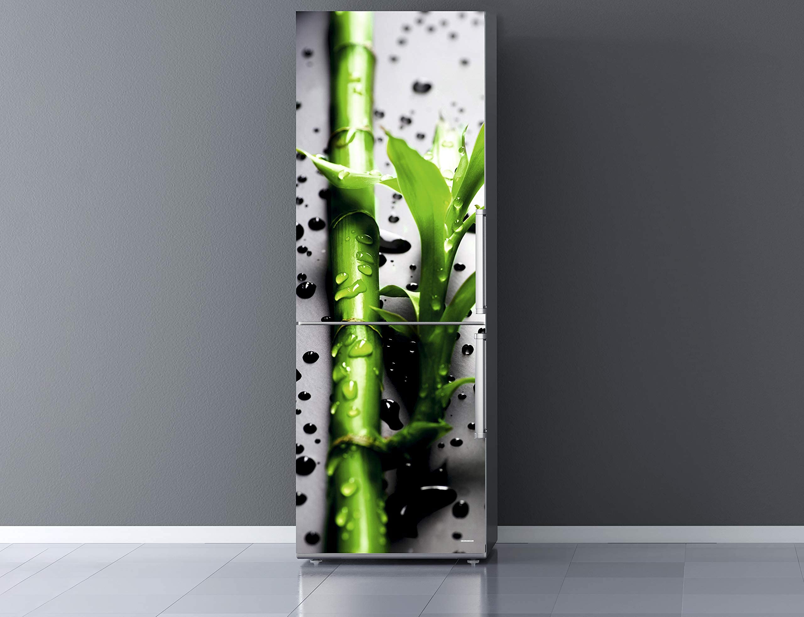 Adesivo Decorativo Per Frigorifero Oedim - Ramo Di Bambù E Gocce D'Acqua - 200x60 Cm - Vinile Premium Opaco
