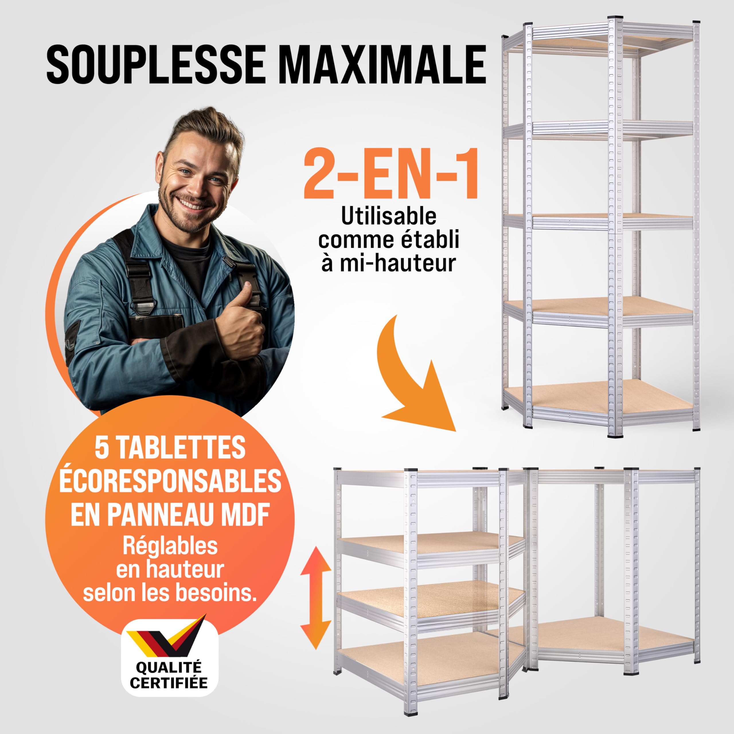 Monzana® Set de 3 étagères Charge Lourde 5 Niveaux Étagère métallique modulable 2625kg Étagère d'angle Garage Atelier