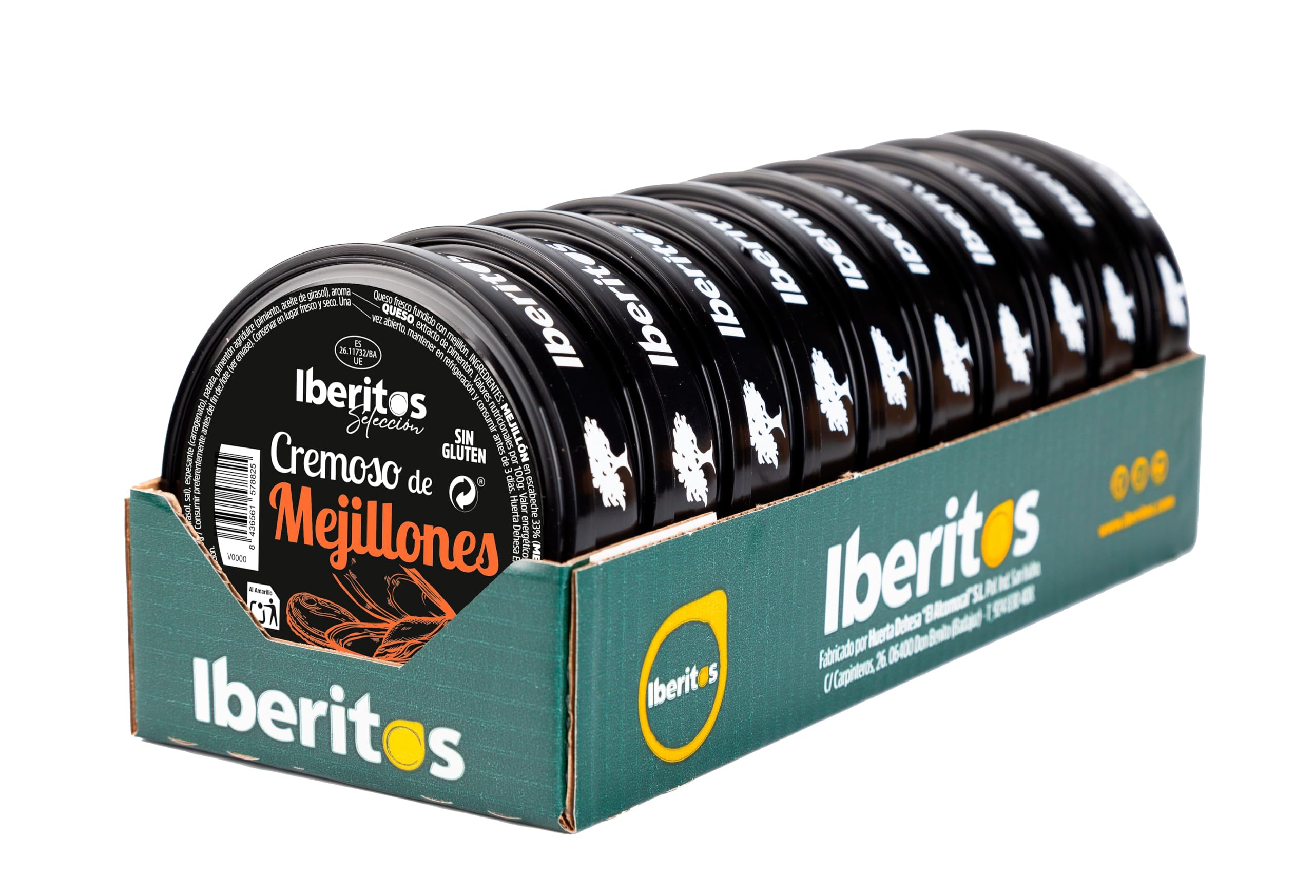Iberitos – Bandeja 10 unidades Cremoso de Mejillones 140g – Paté untable en lata – Sabor marino suave – Sin gluten – Para aperitivos y canapés
