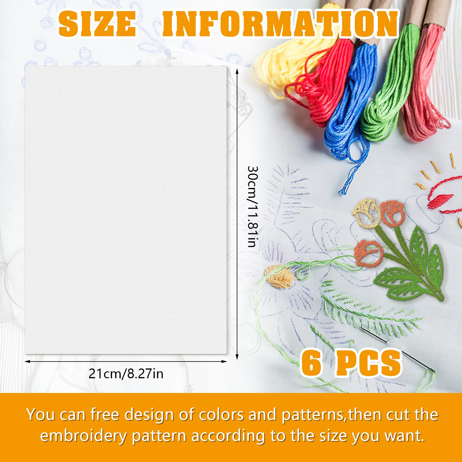 HKC Stabilizzatore per Ricamo Idrosolubile Autoadesivo, 6 Pezzi A4 (29,7 X 21 Cm) Carta da