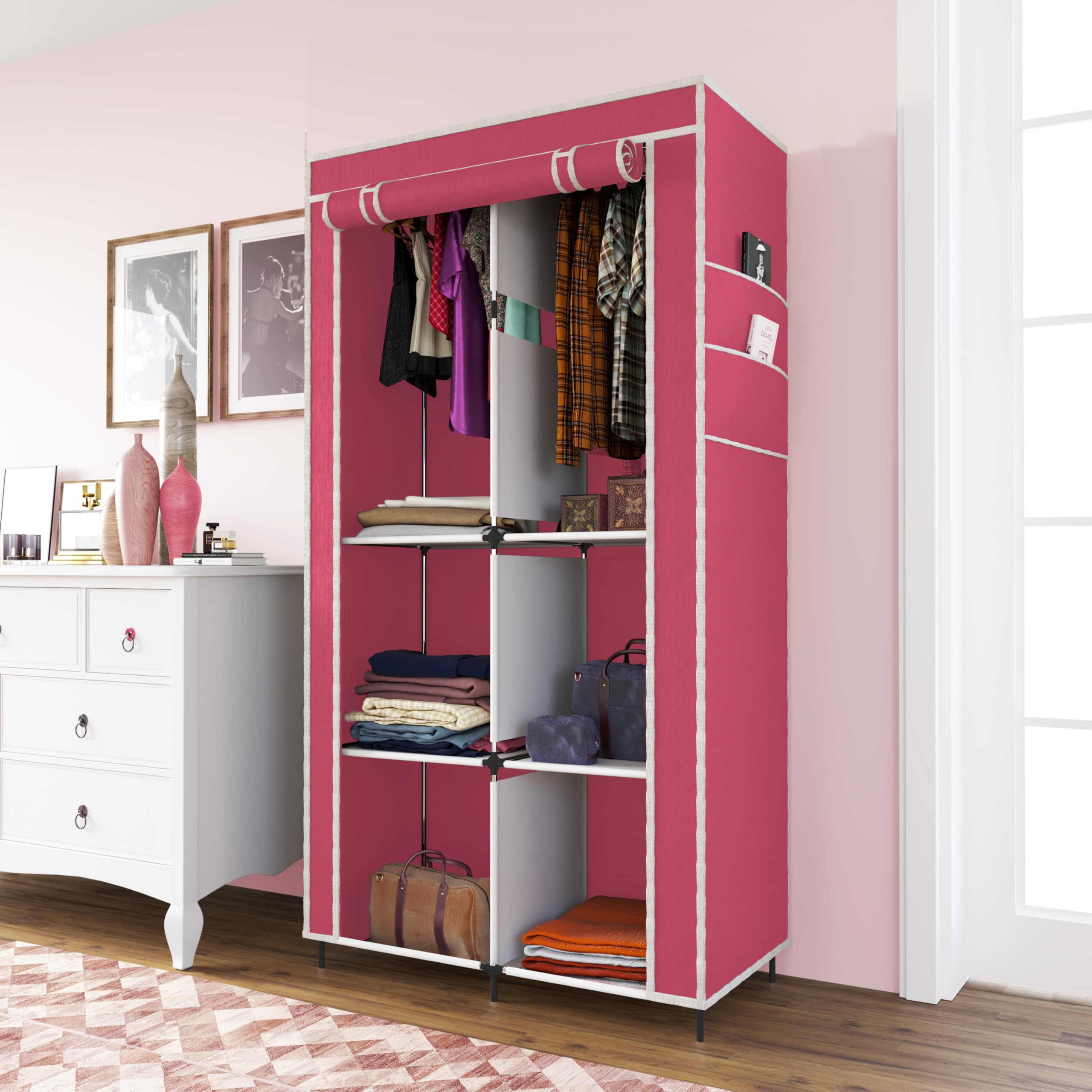 Maison & Cuisine® 3+3 Layer Collapsible Wardrobe for Clothes with 6 Shelves, 2 Side Pocket and 2 Hanger (Non Woven Febric and Metal Rod, 84x42.5x166cm)(Maroon,7800-3) (B09GPHS1CH) Amazon Price History, Amazon Price Tracker