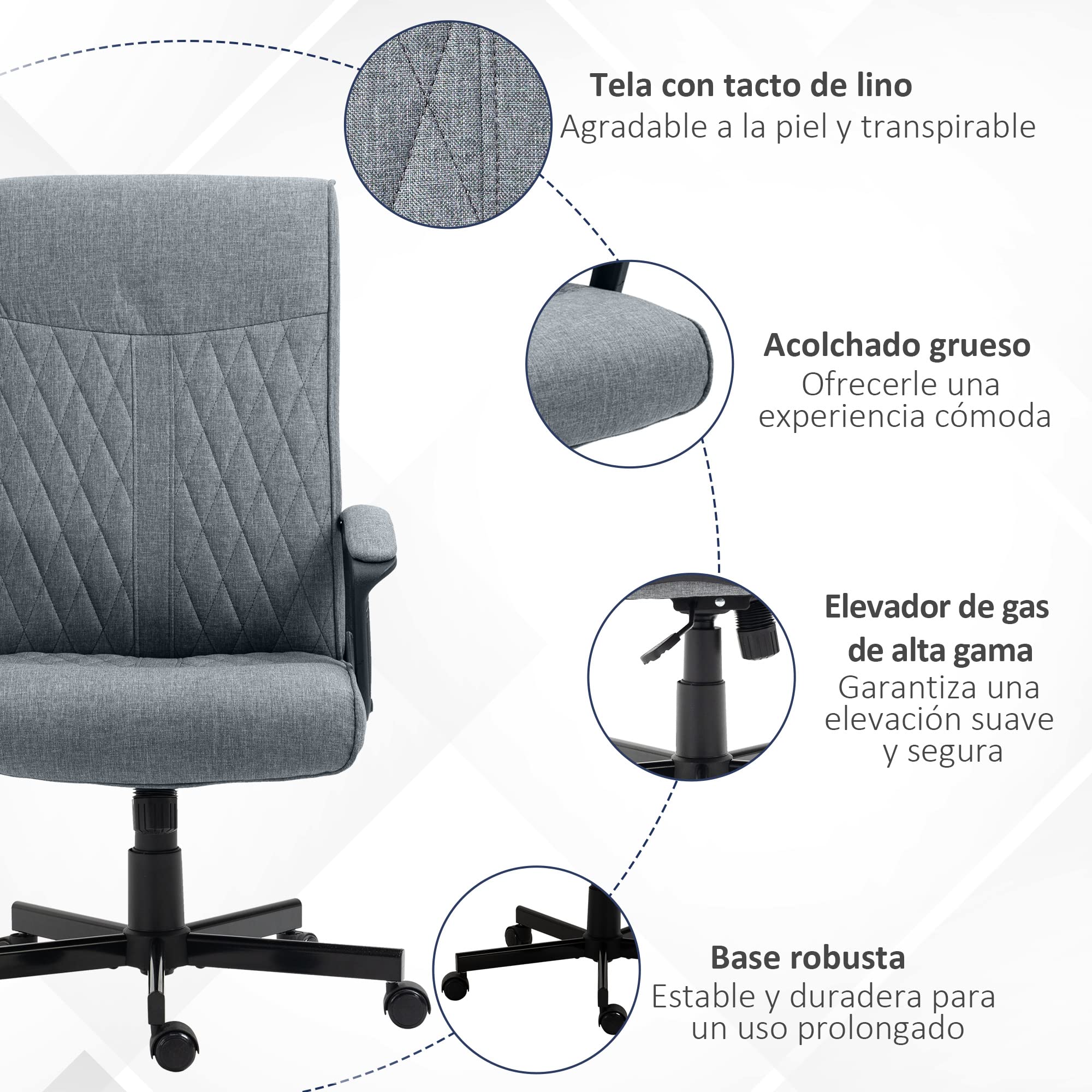 Vinsetto Silla de Oficina Giratoria PU 65x72x102-112,5 cm Gris Oscuro | Silla de Escritorio Basculante, Respaldo Alto, Altura Ajustable, para Salón Oficina, Carga 120 kg