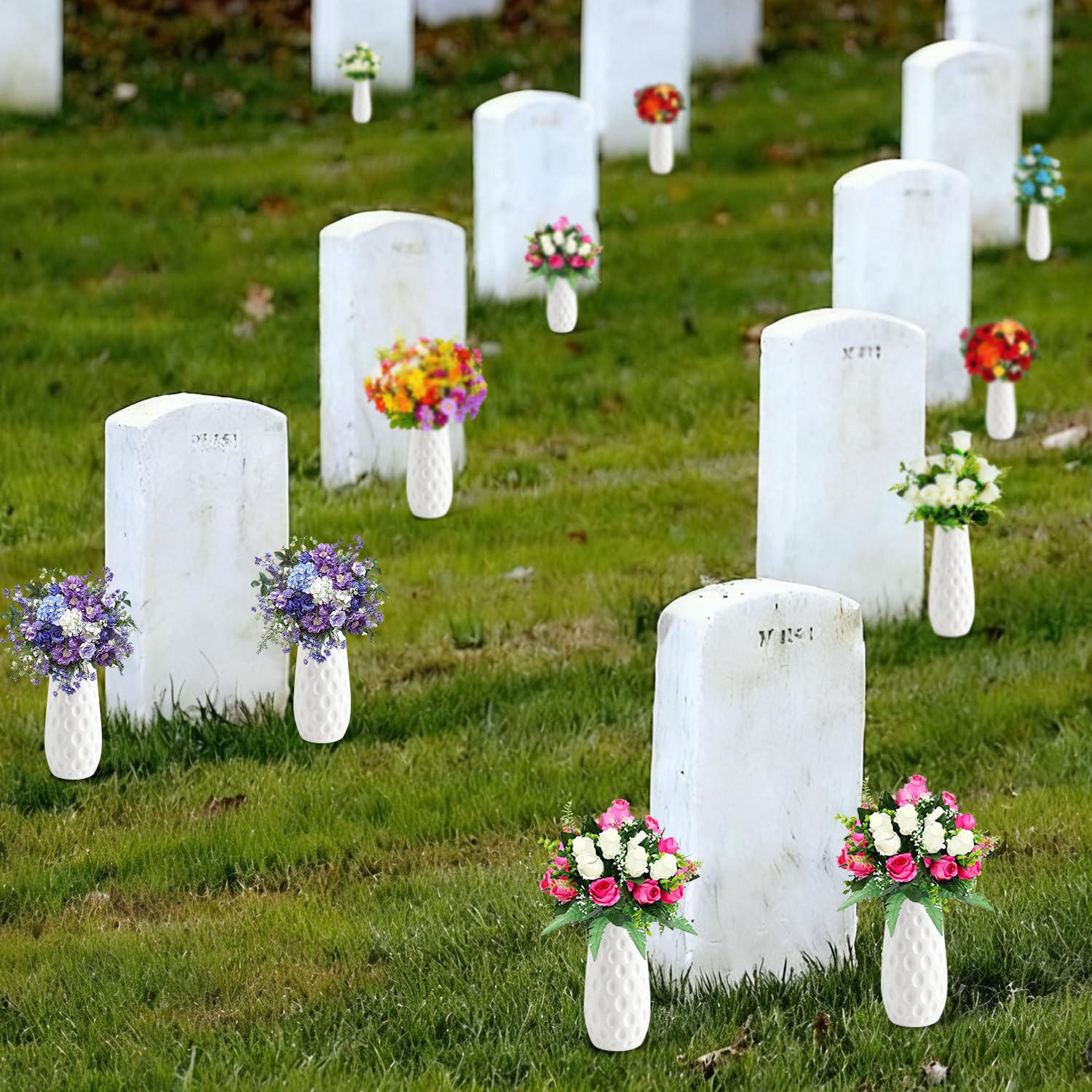 Grabvase mit Erdspieß 2Stk Grabvasen zum Stecken Friedhofsvase Einsatz Grabvase mit Sockel Vaseneinsatz Friedhof Friedhofsvasen Kunststoff Gedenkvasen für Gedenkgeschenke Grabdekoration