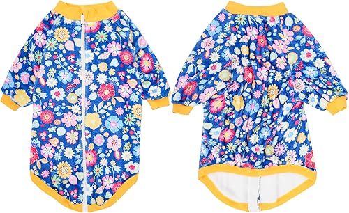 Miniatura 7 de LovinPet Abrigo mameluco para perro Doberman, tela ligera suave y mejorada, agradable a la piel, ropa de perro azul con estampado floral, camisa de