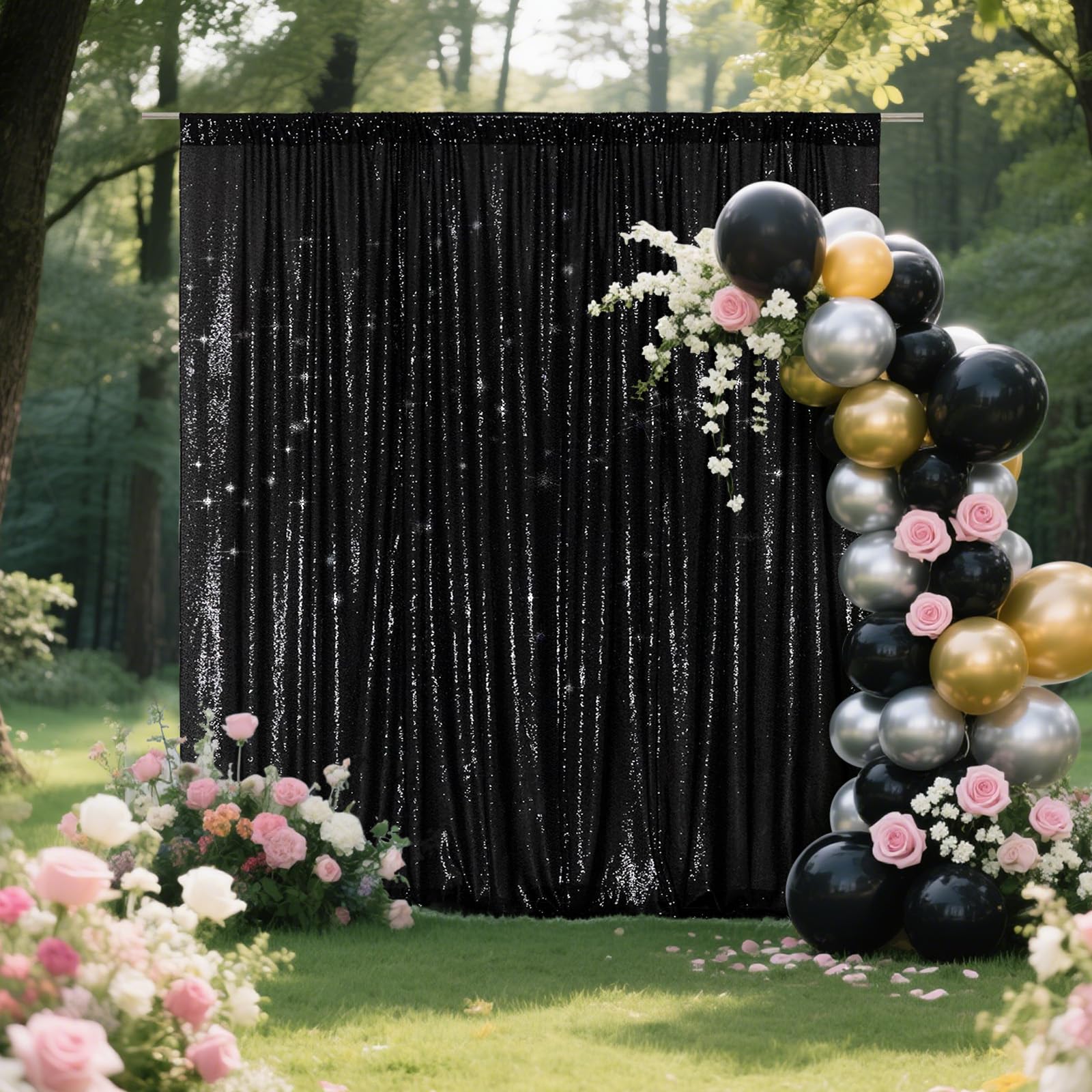 SquarePie Sfondo con paillettes, 3,5 x 2,5 m, per decorazione di feste di nozze