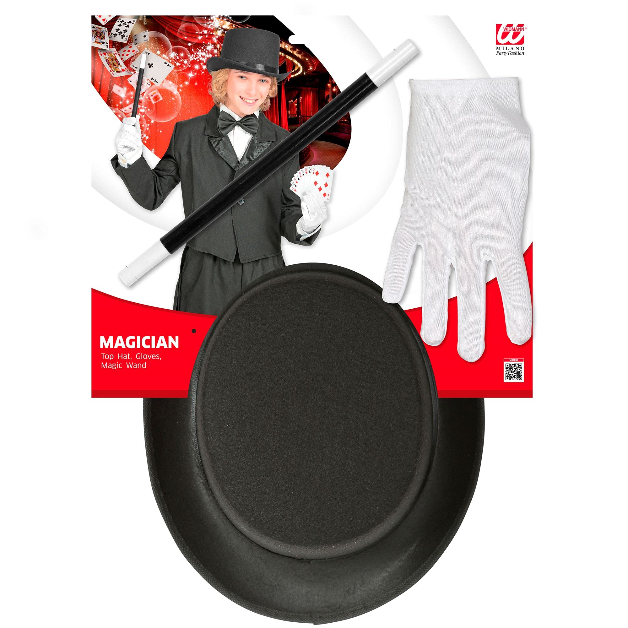 Image secondaire de W WIDMANN MILANO Party Fashion - Kit Magicien, Cylindre, Gants et Baguette Magique, White, One Size Enfant Unisexe